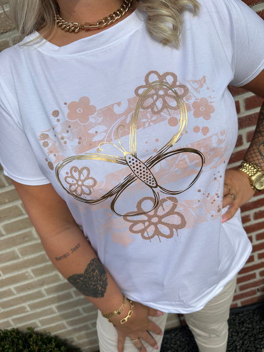T-shirt met print vlinder met bloemen roze