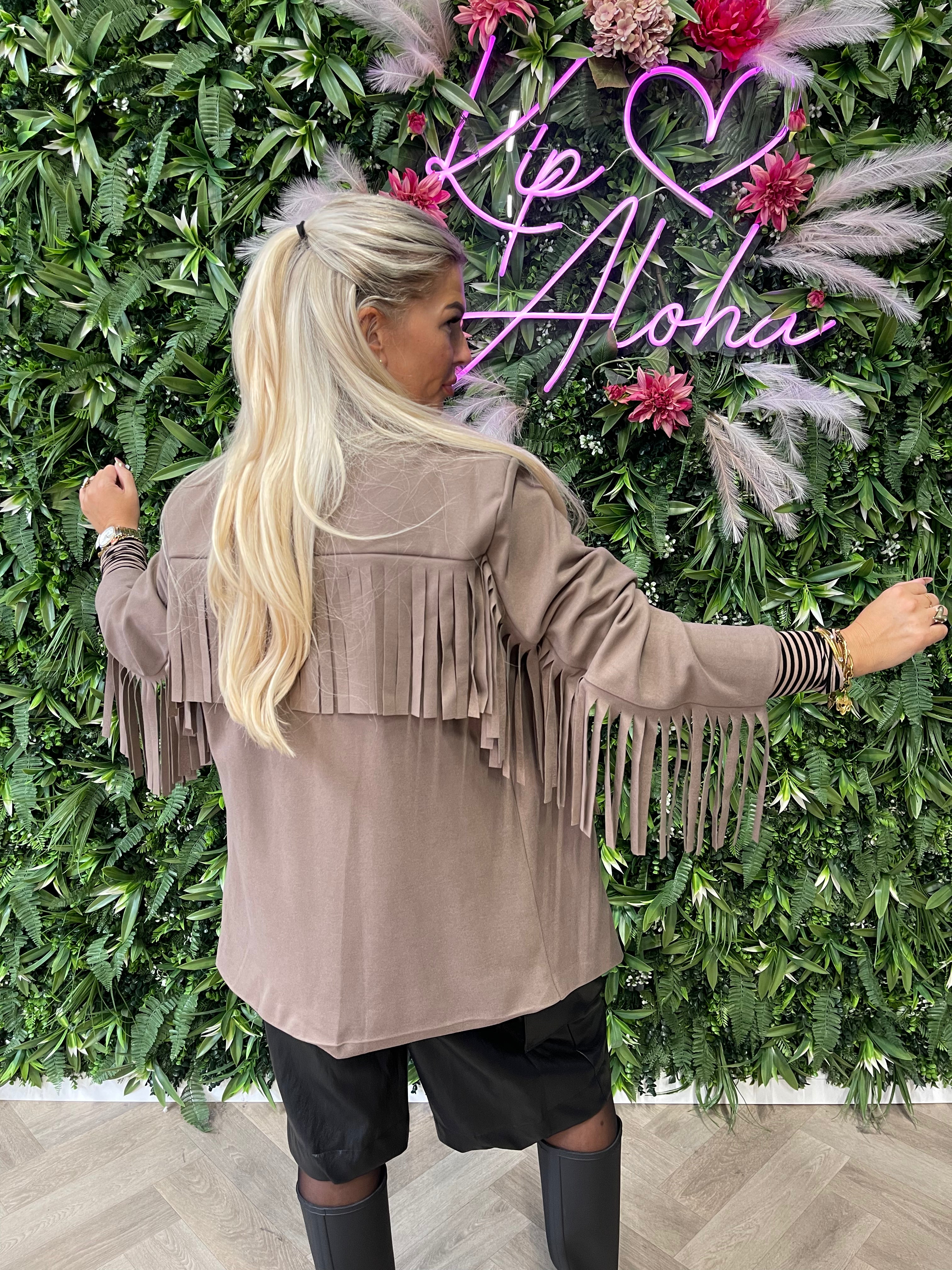 Blazer franjes uni taupe