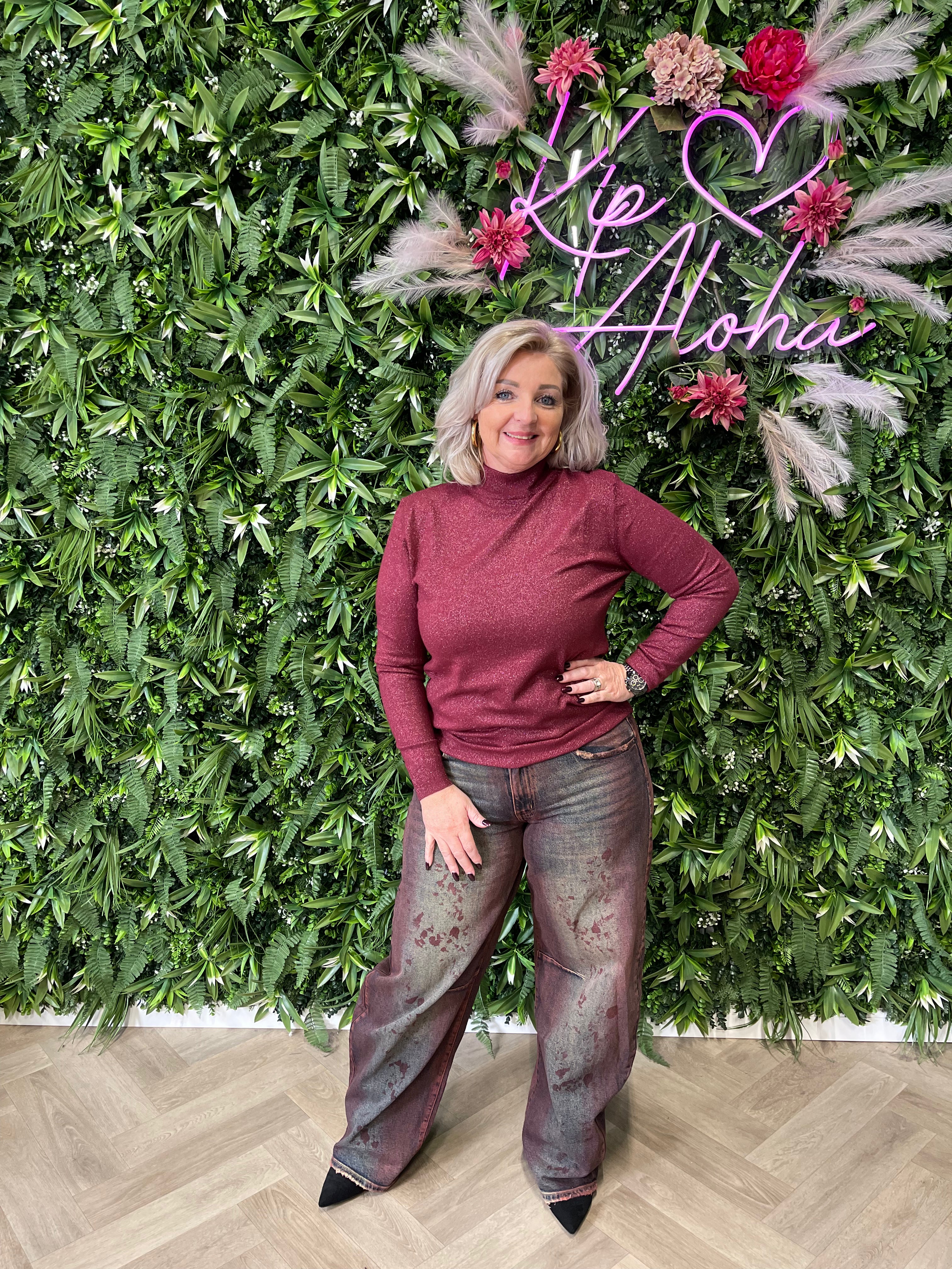 Glitter top turtle neck bordeaux