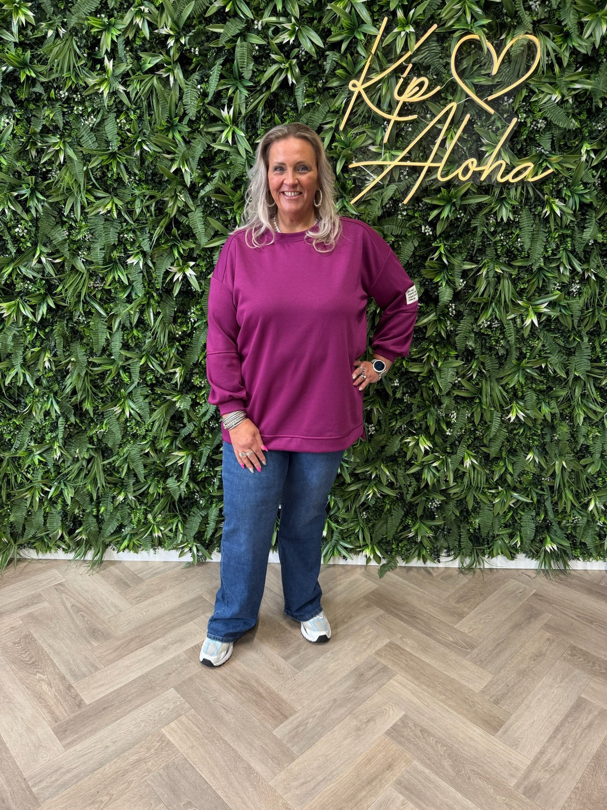 Sweater applicatie uni cyclaam