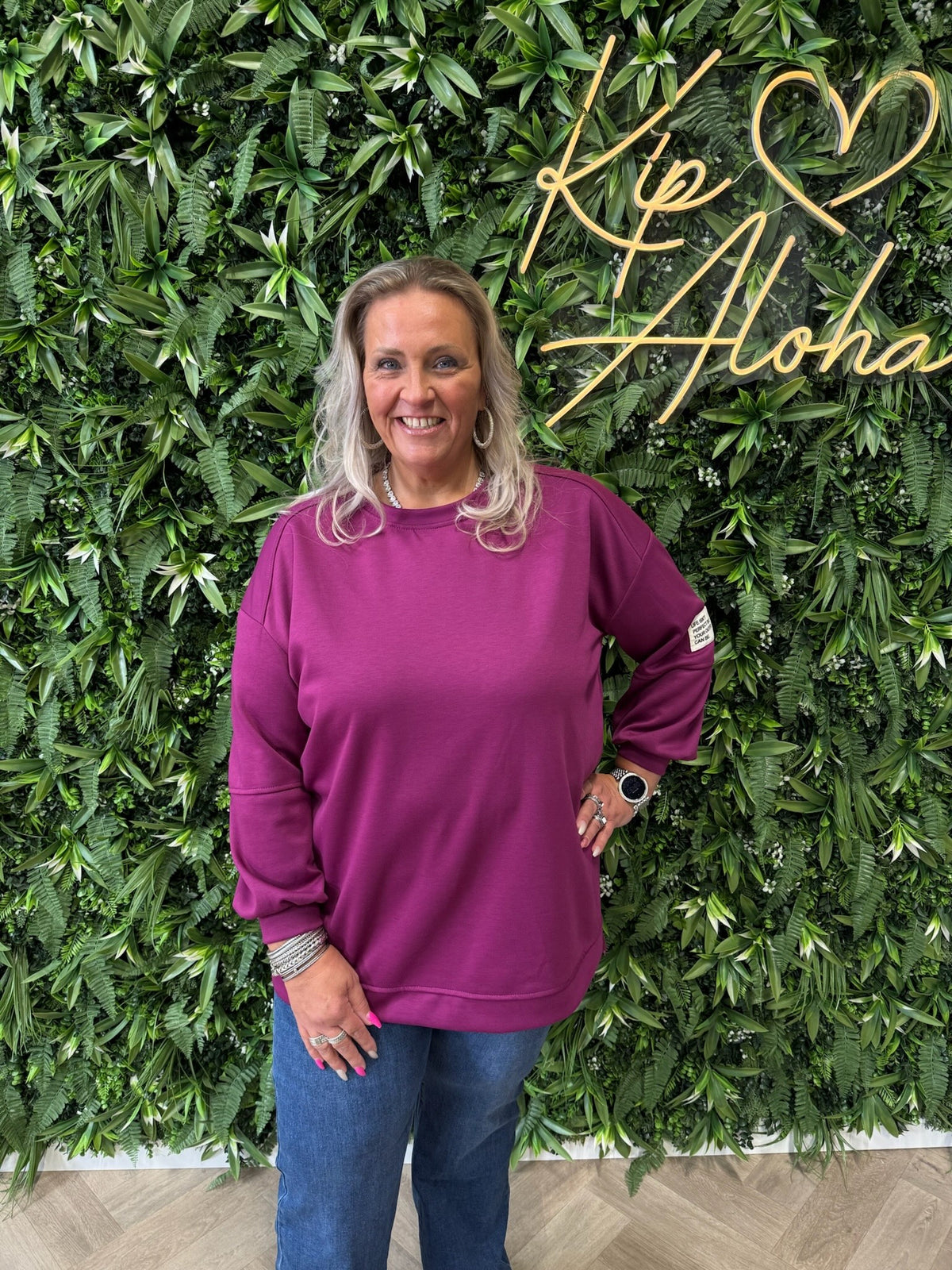 Sweater applicatie uni cyclaam