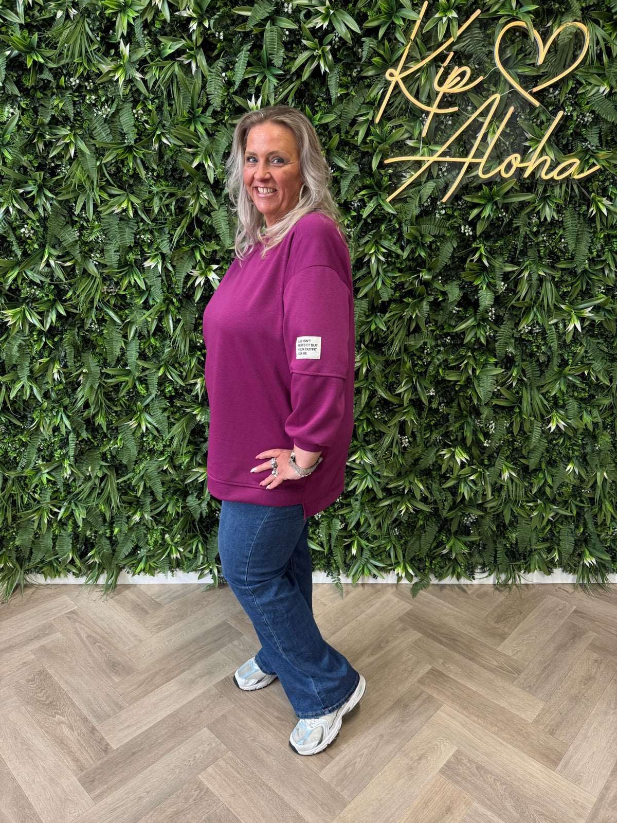 Sweater applicatie uni cyclaam
