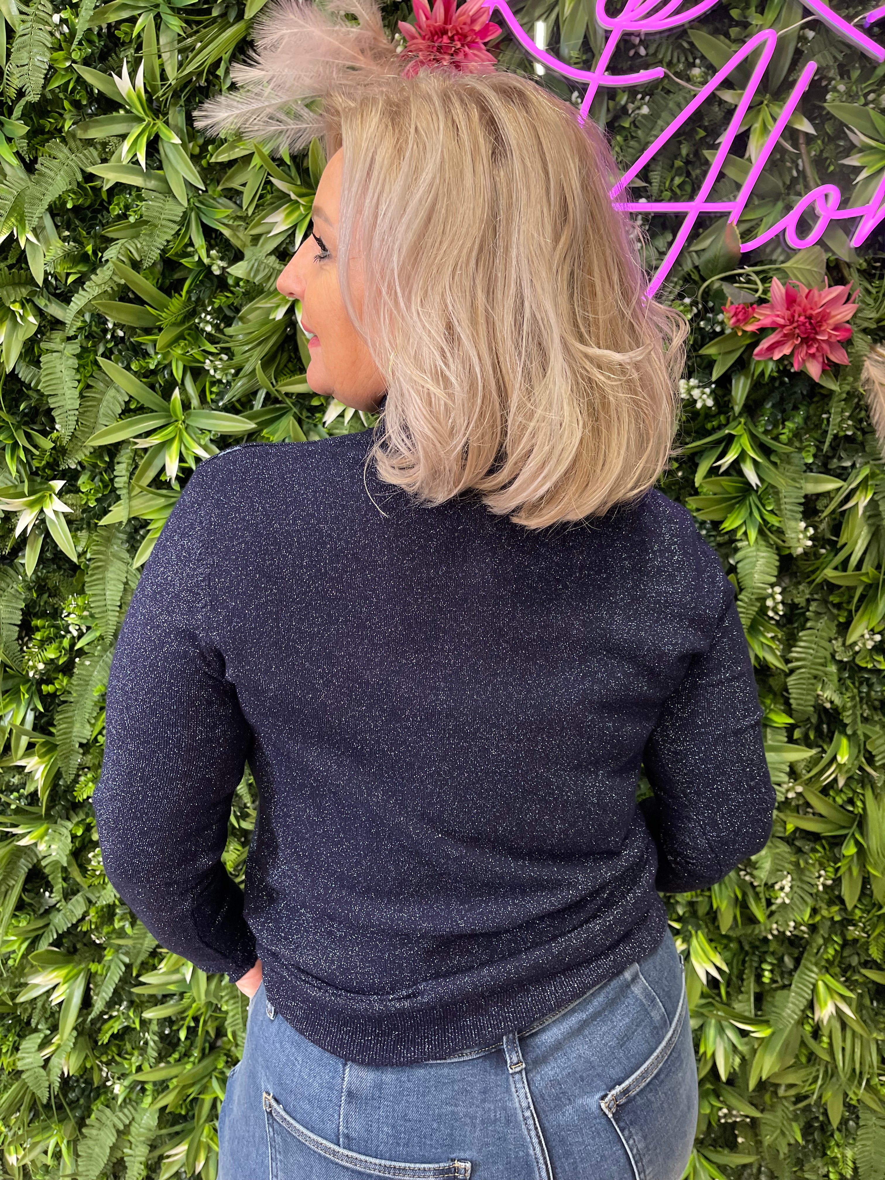 Glitter top turtle neck marineblauw