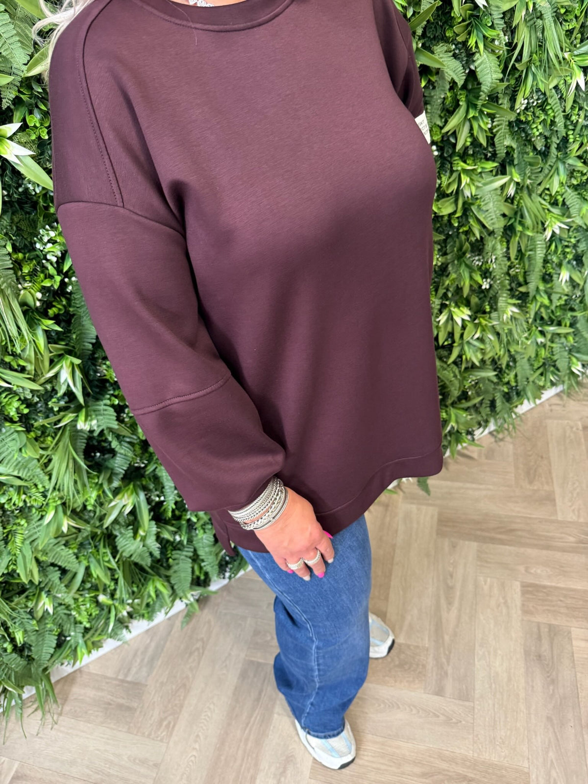 Sweater applicatie uni aubergine
