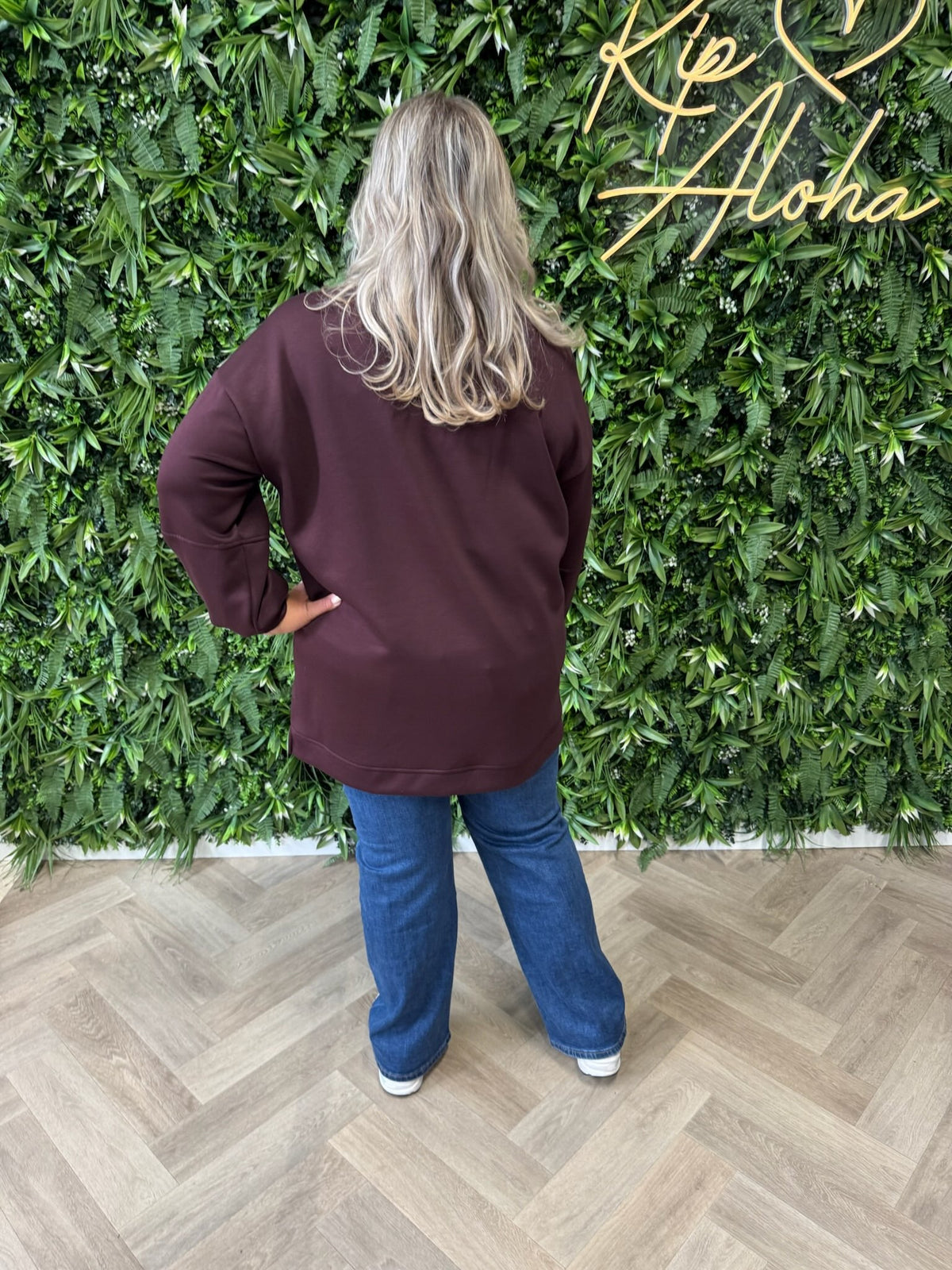 Sweater applicatie uni aubergine