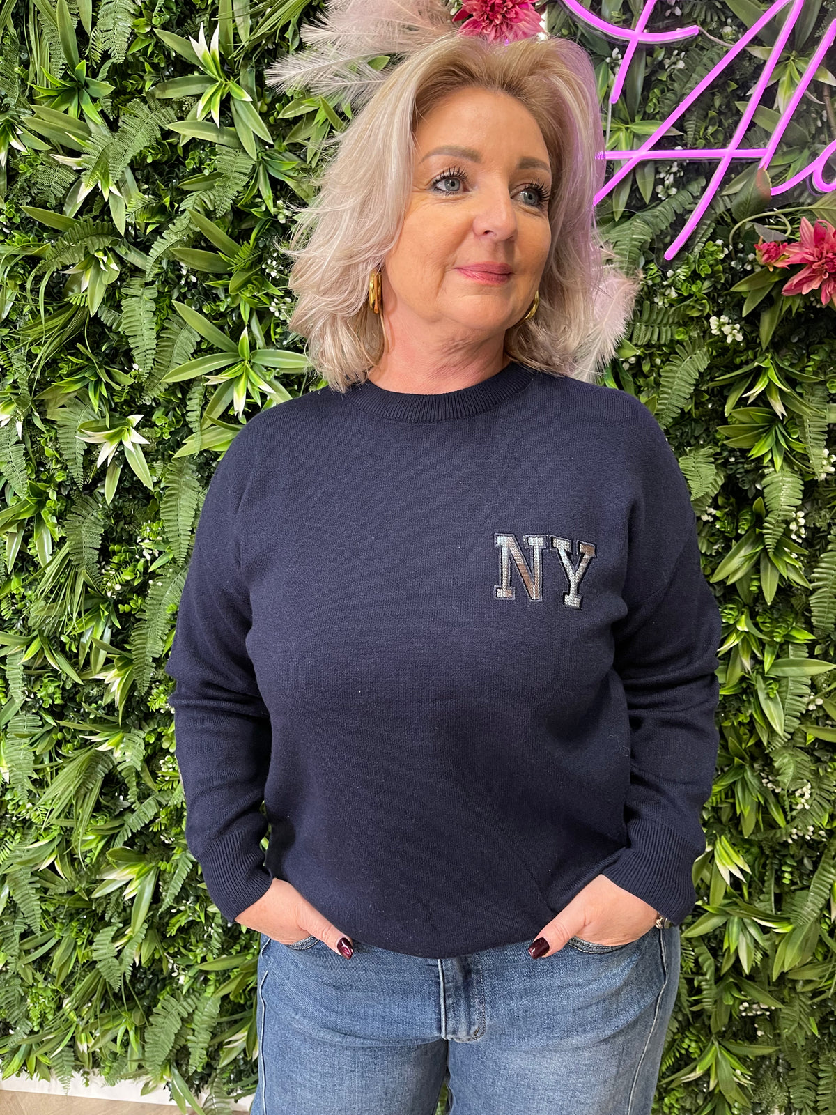 Gebreide trui NewYork marineblauw