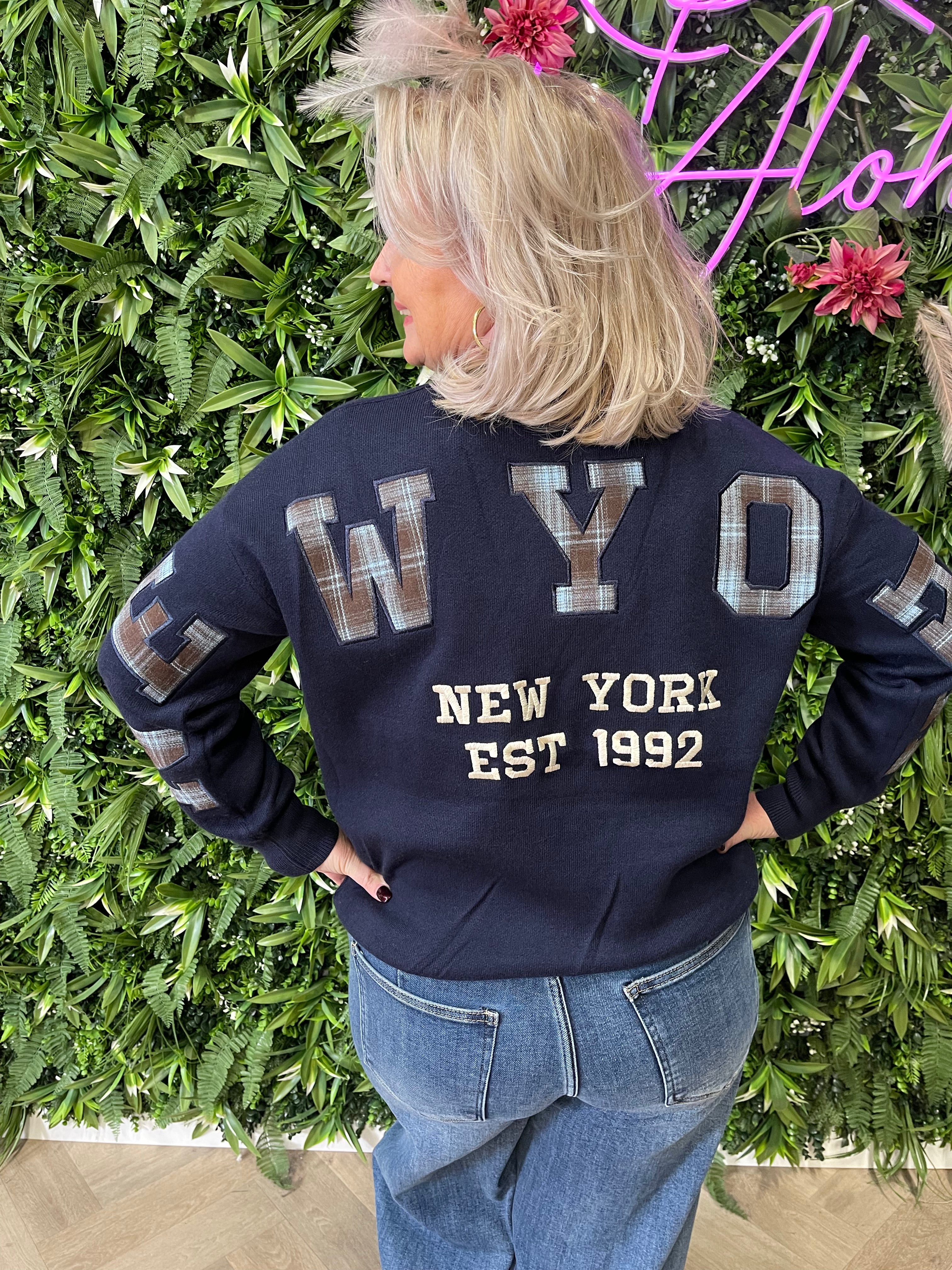 Gebreide trui NewYork marineblauw