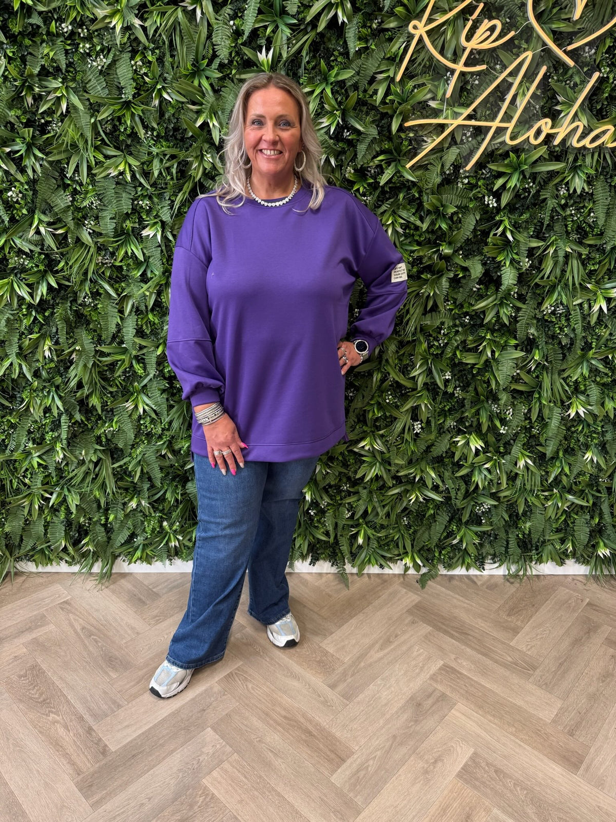 Sweater applicatie uni paars