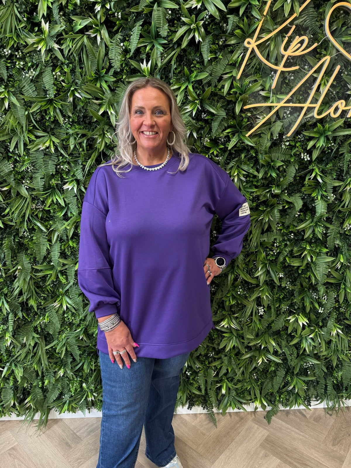 Sweater applicatie uni paars