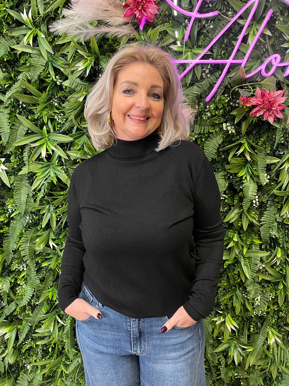 Glitter top turtle neck zwart