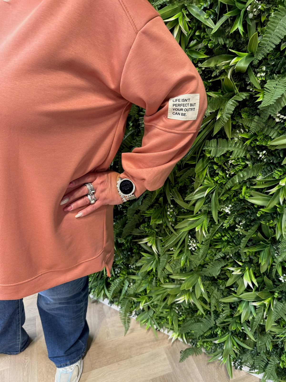 Sweater applicatie uni terracotta