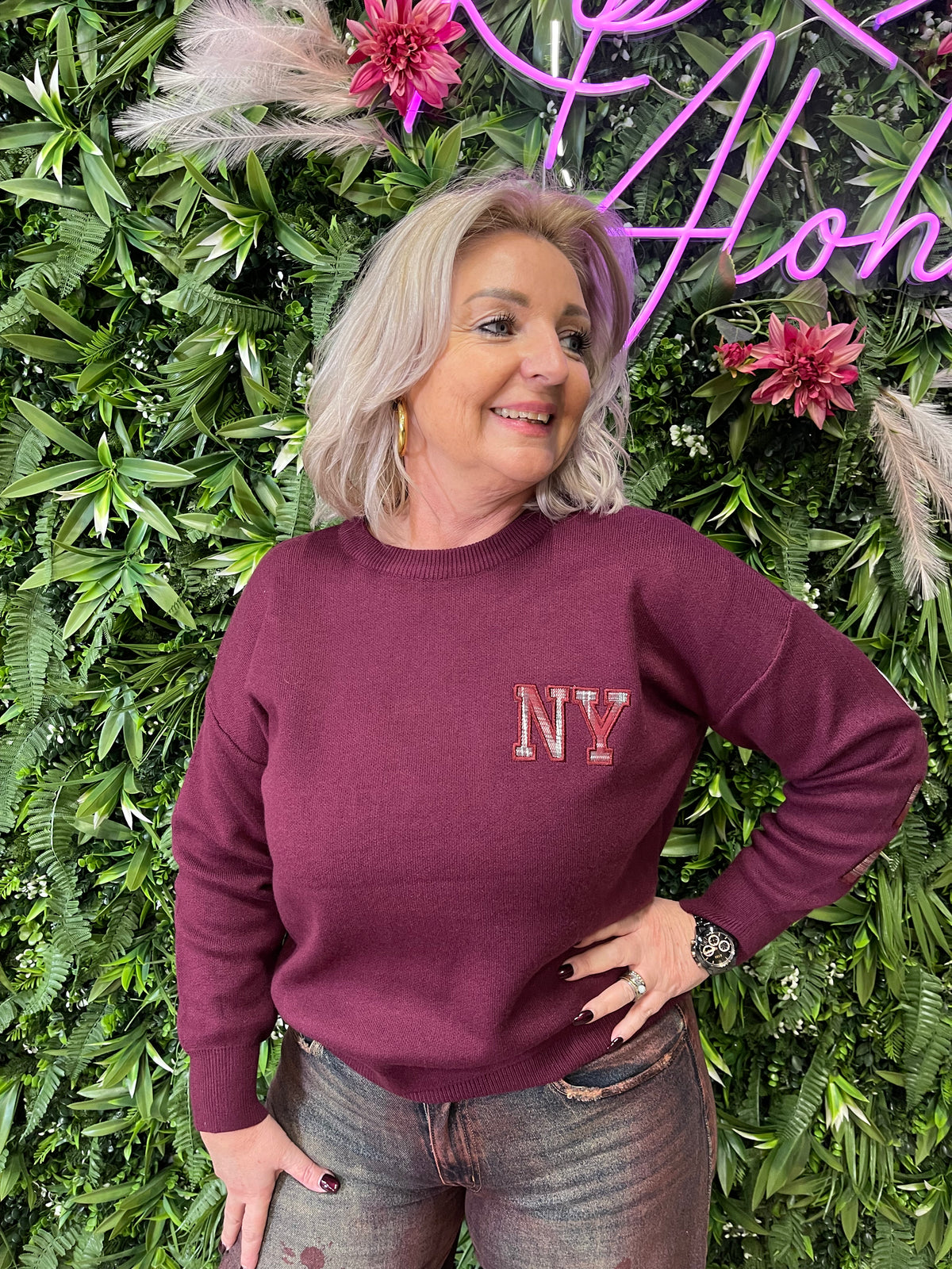 Gebreide trui NewYork aubergine