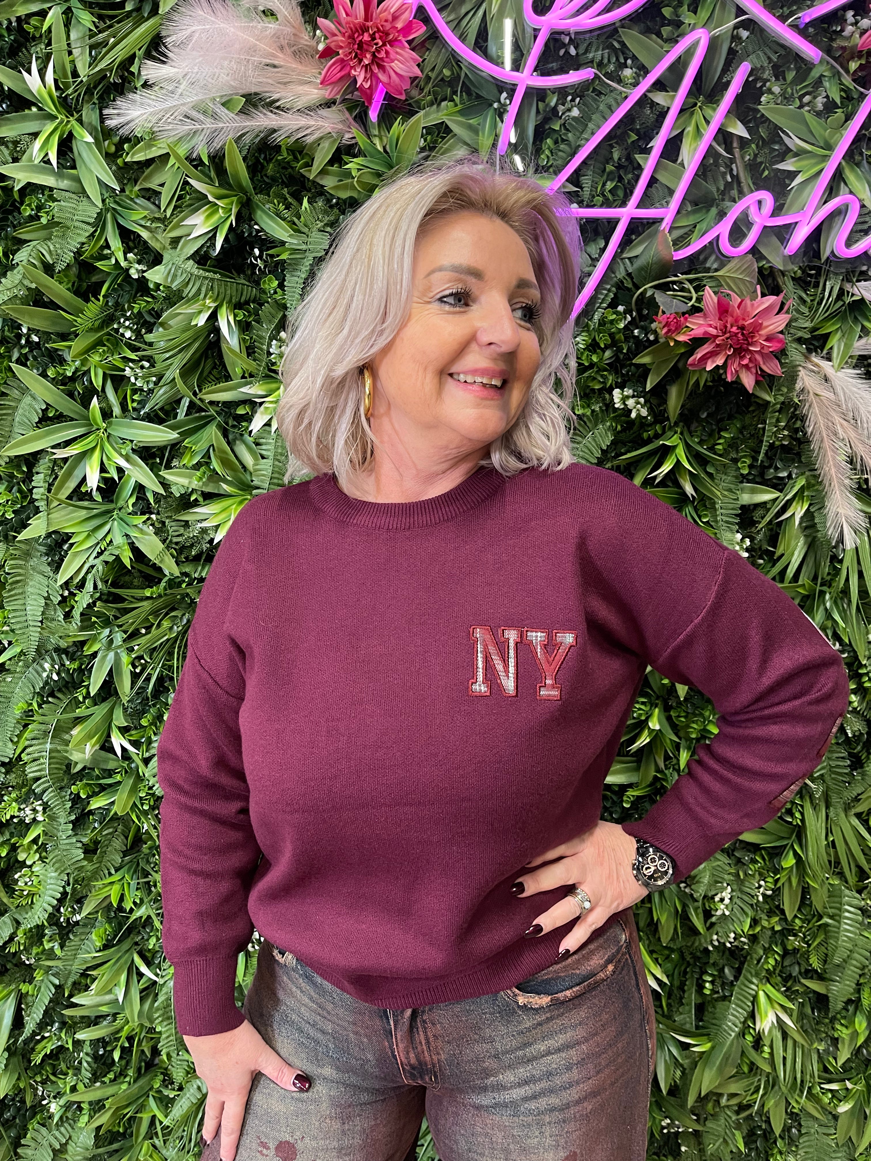 Gebreide trui NewYork aubergine