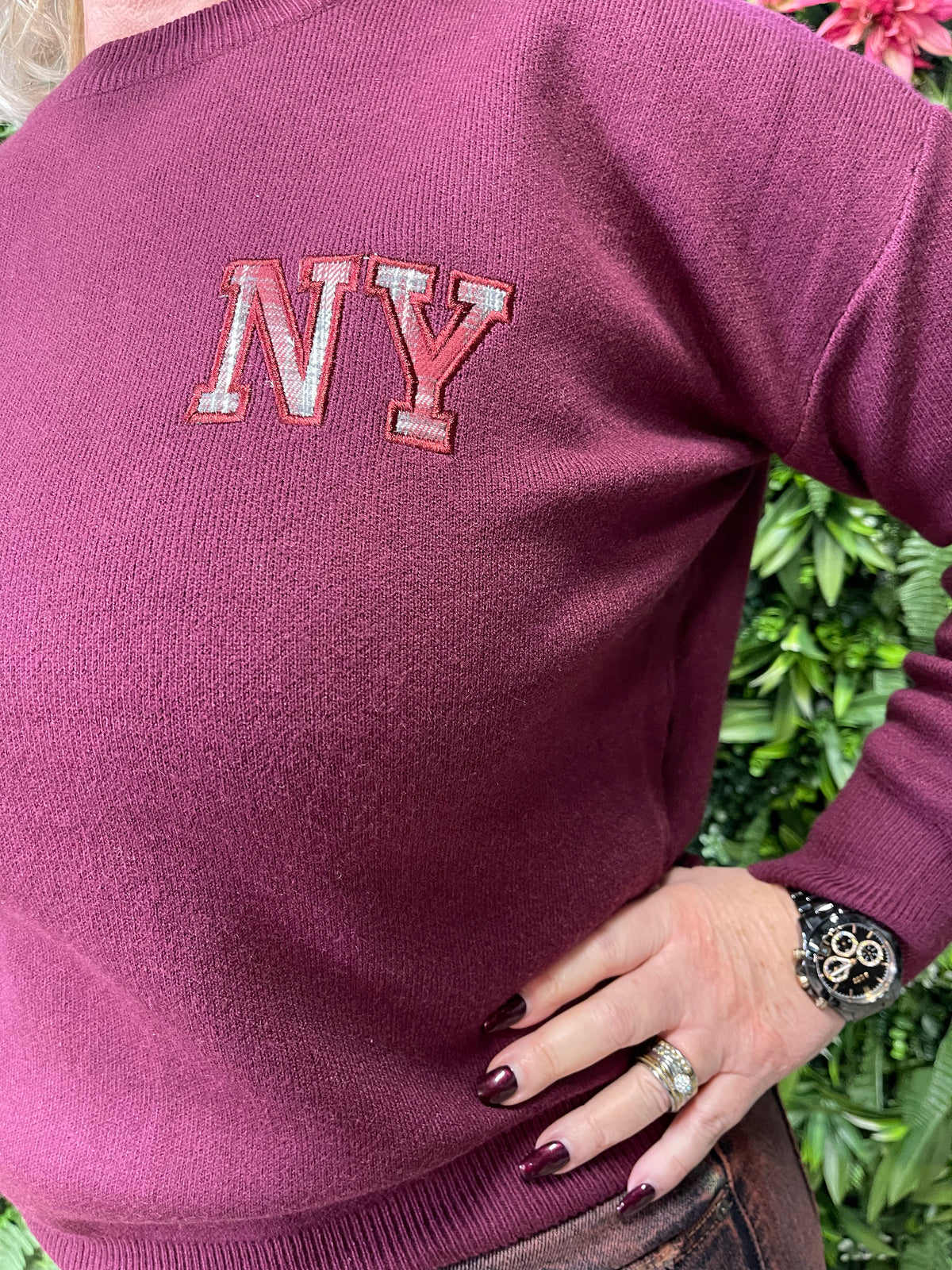 Gebreide trui NewYork aubergine
