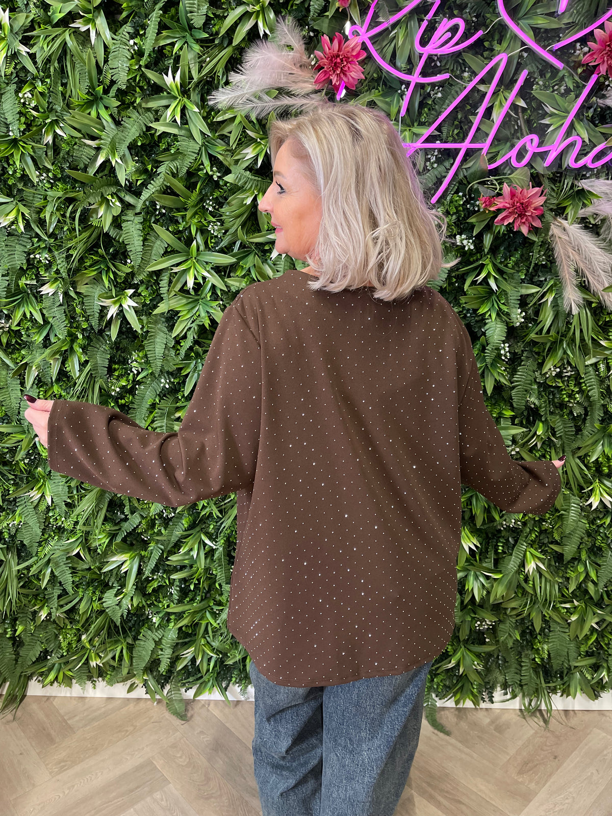 Top met strass steentjes bruin