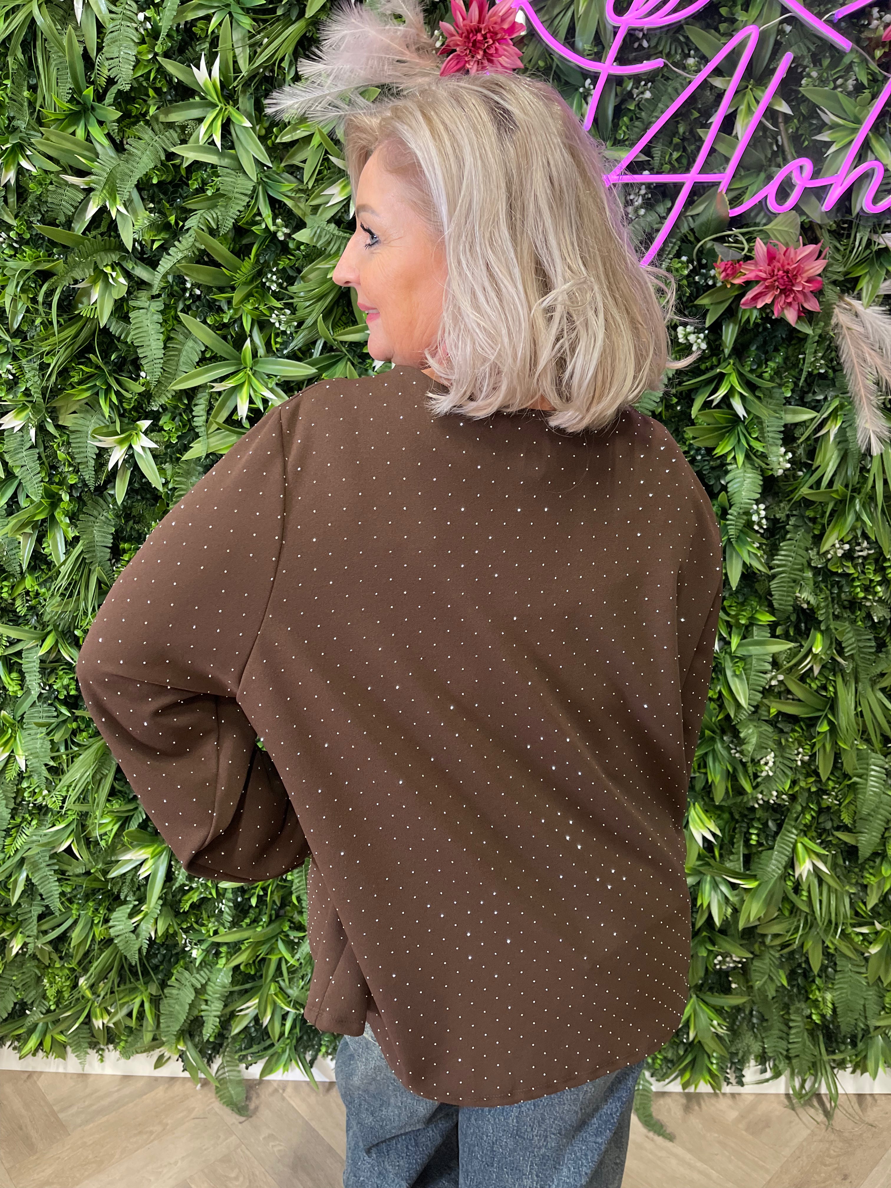 Top met strass steentjes bruin