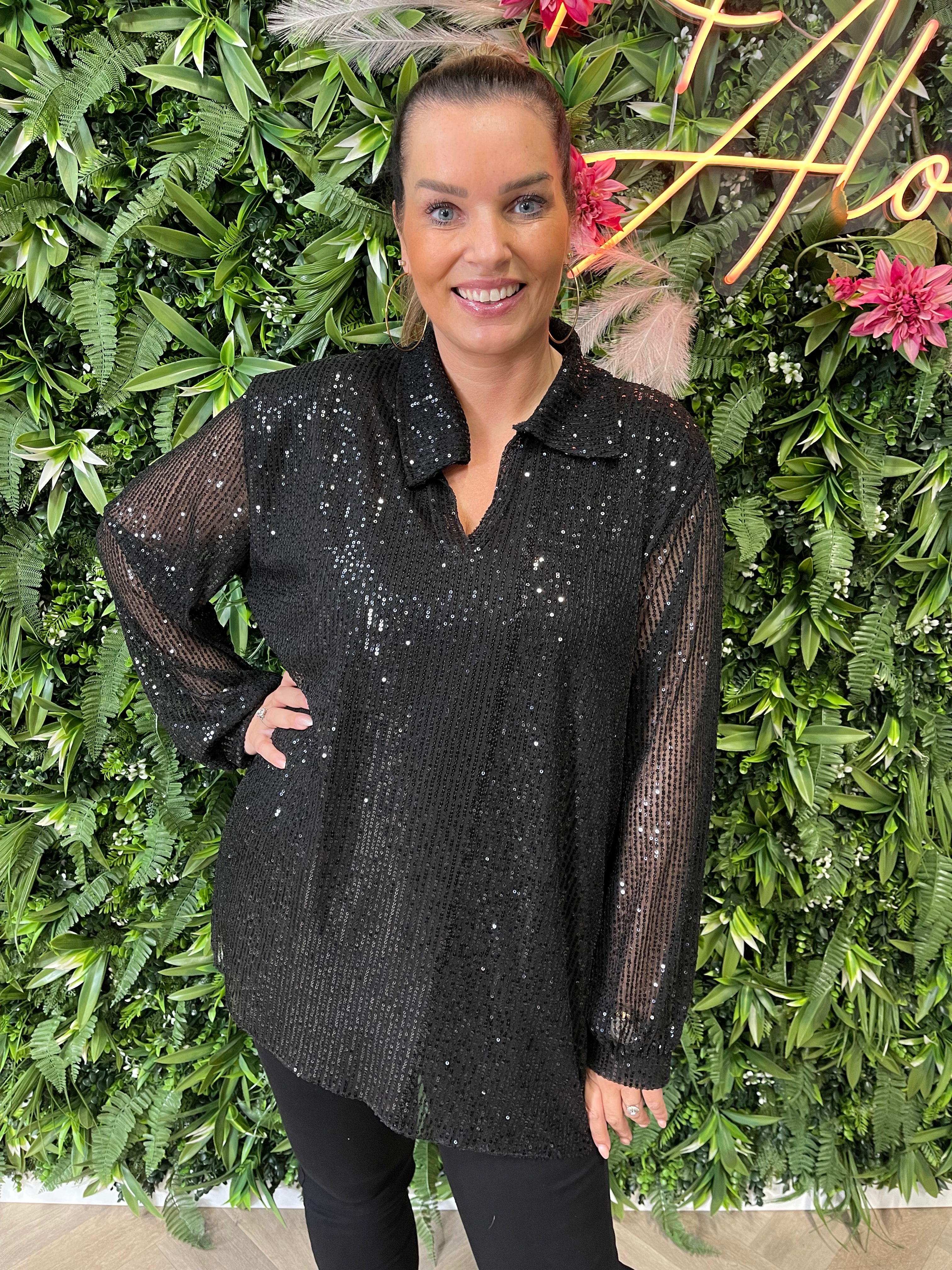 Blouse pailletten zwart