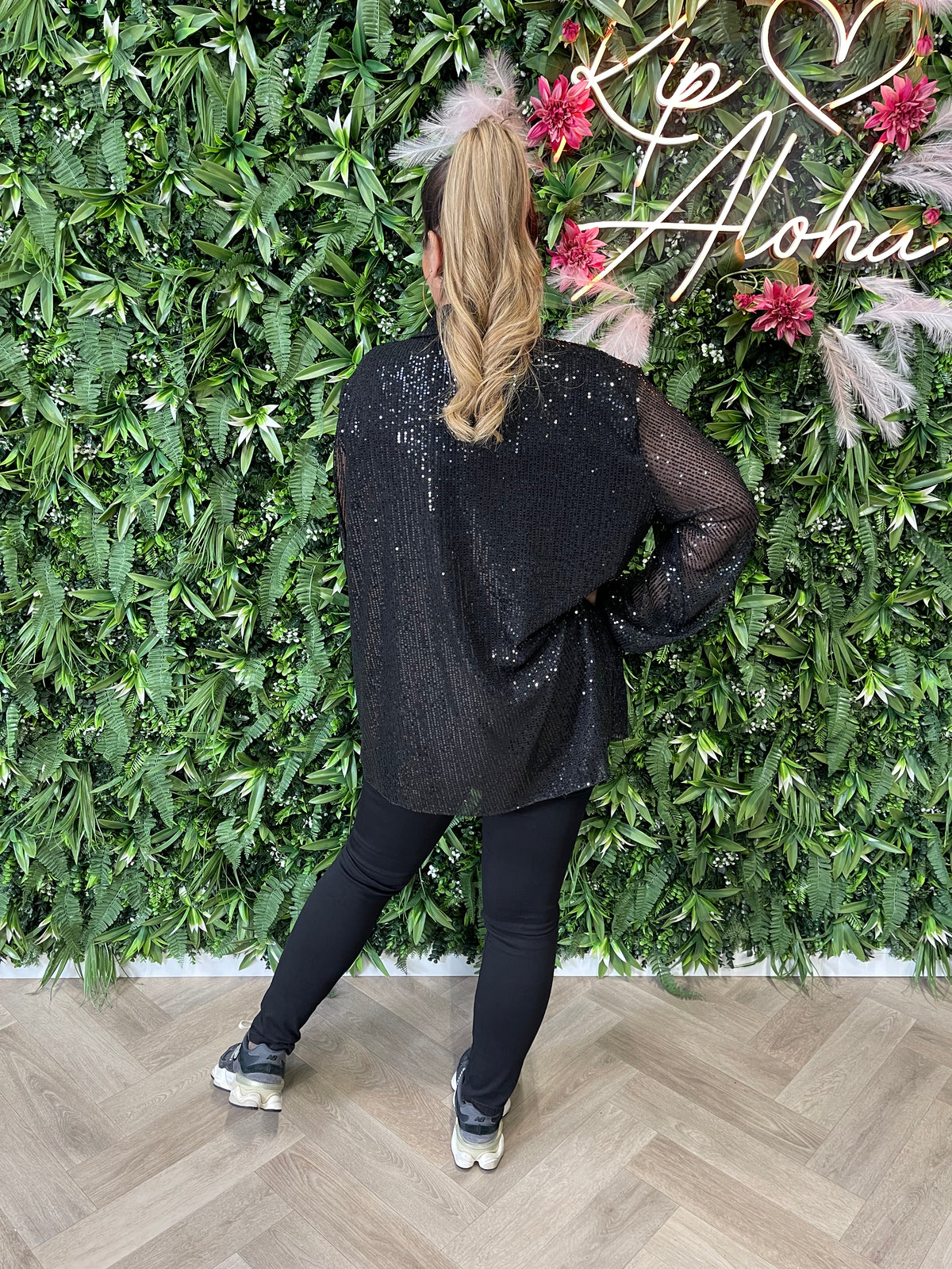 Blouse pailletten zwart