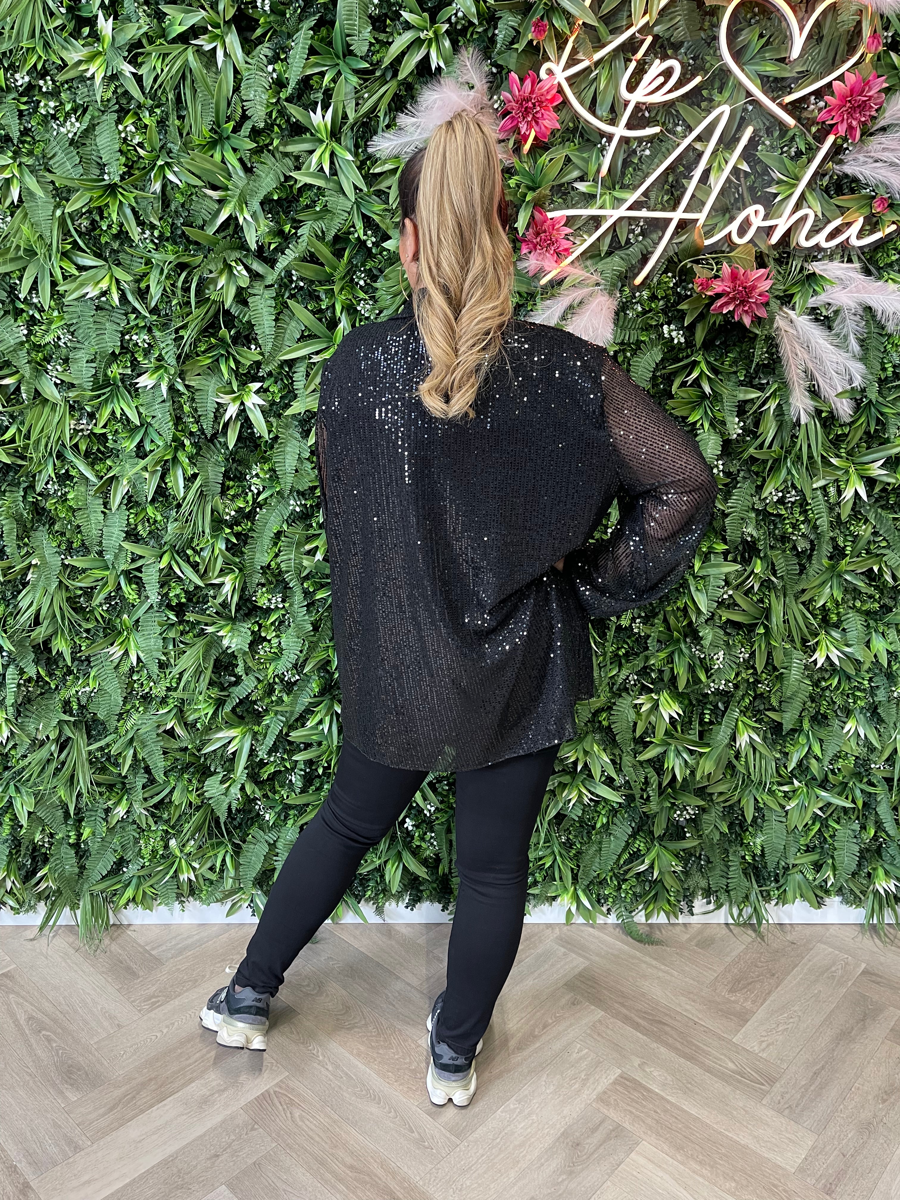 Blouse pailletten zwart