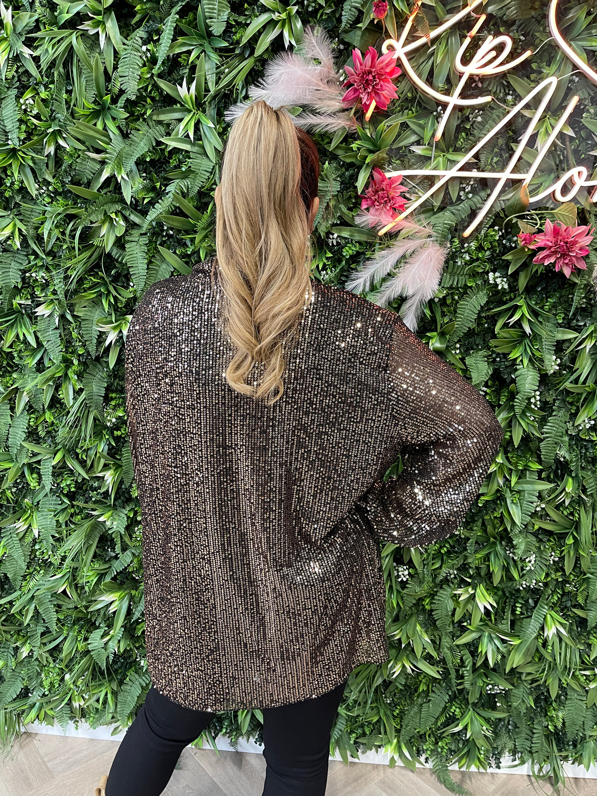 Blouse pailletten bruin