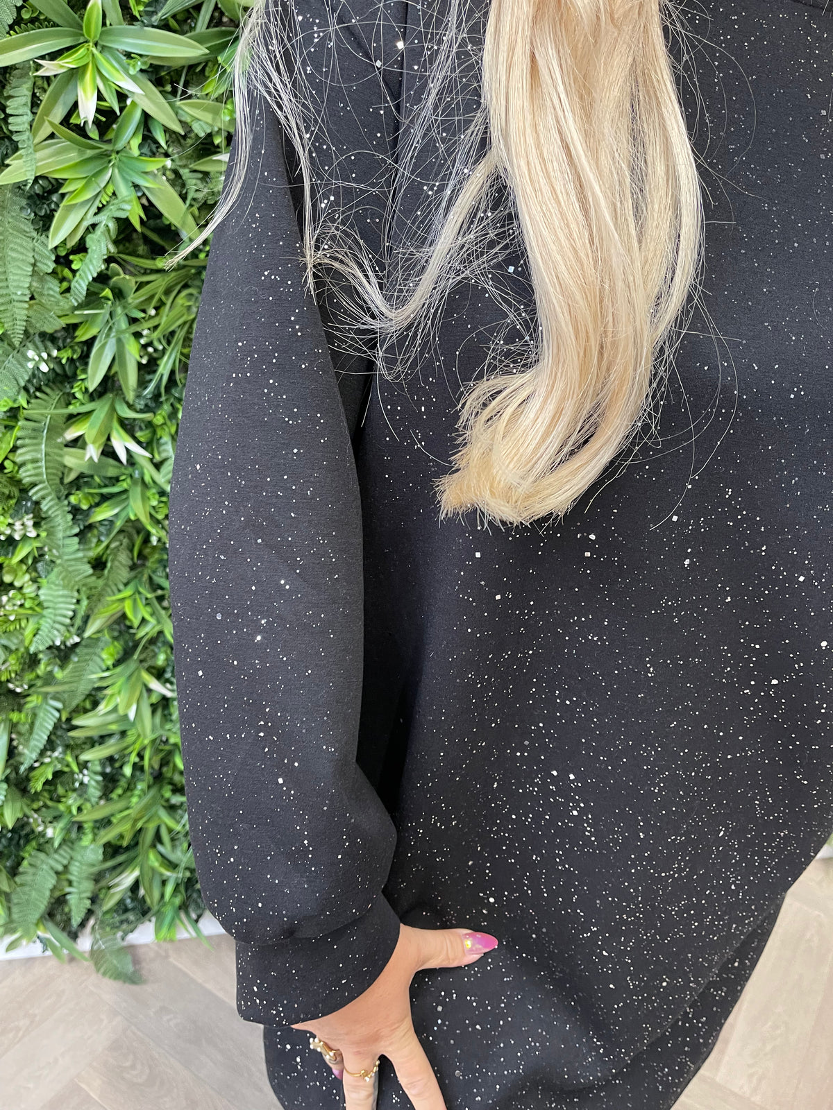 Tuniek glitter flakes met zakken zwart