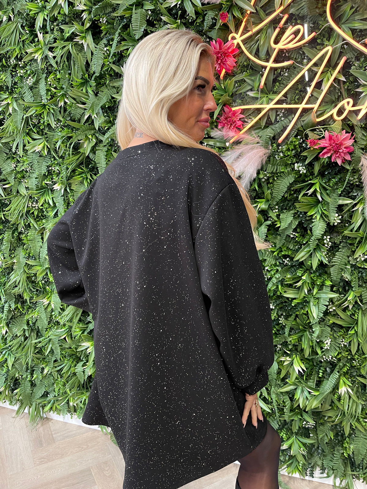 Tuniek glitter flakes met zakken zwart
