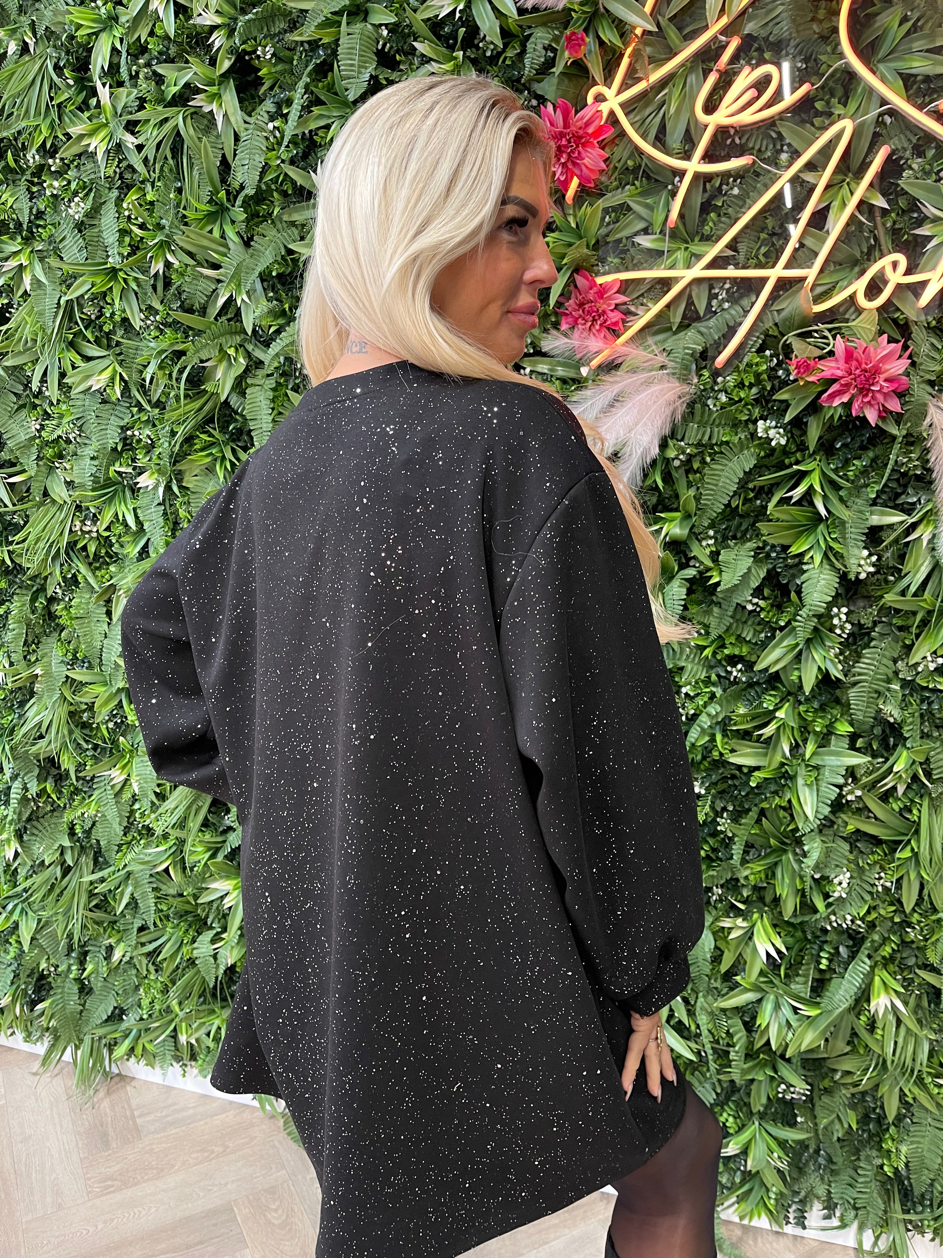 Tuniek glitter flakes met zakken zwart
