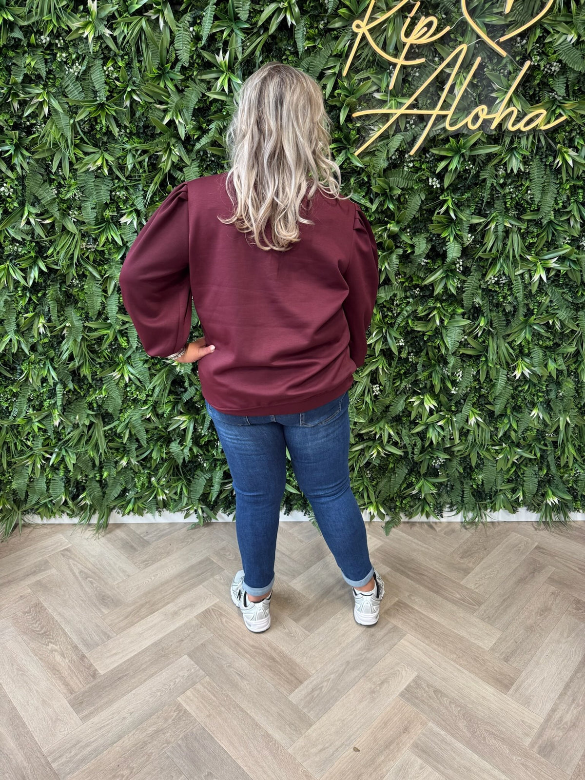 Sweater lange pofmouwen uni bordeaux