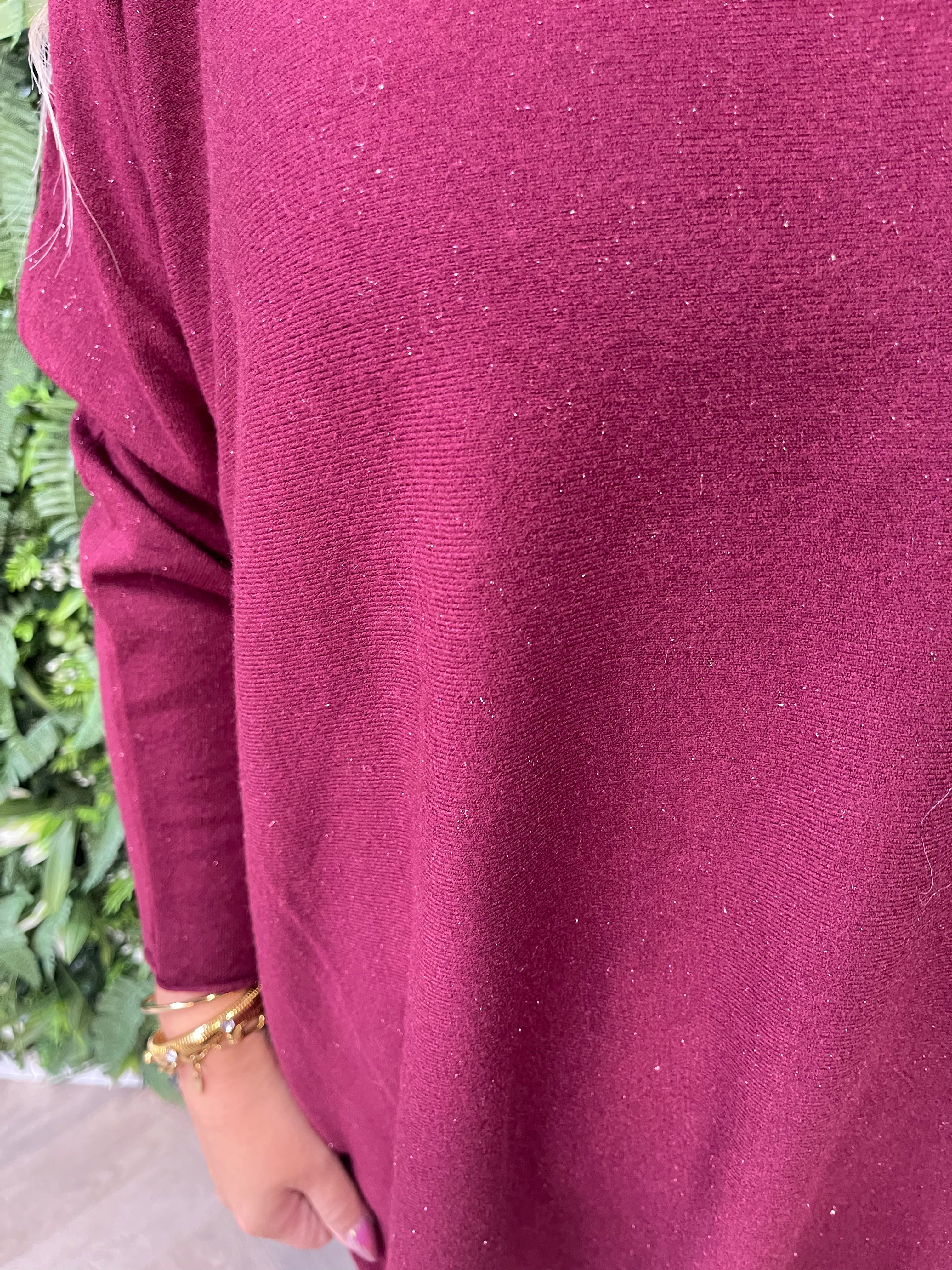 Trui v-hals glitter bordeaux