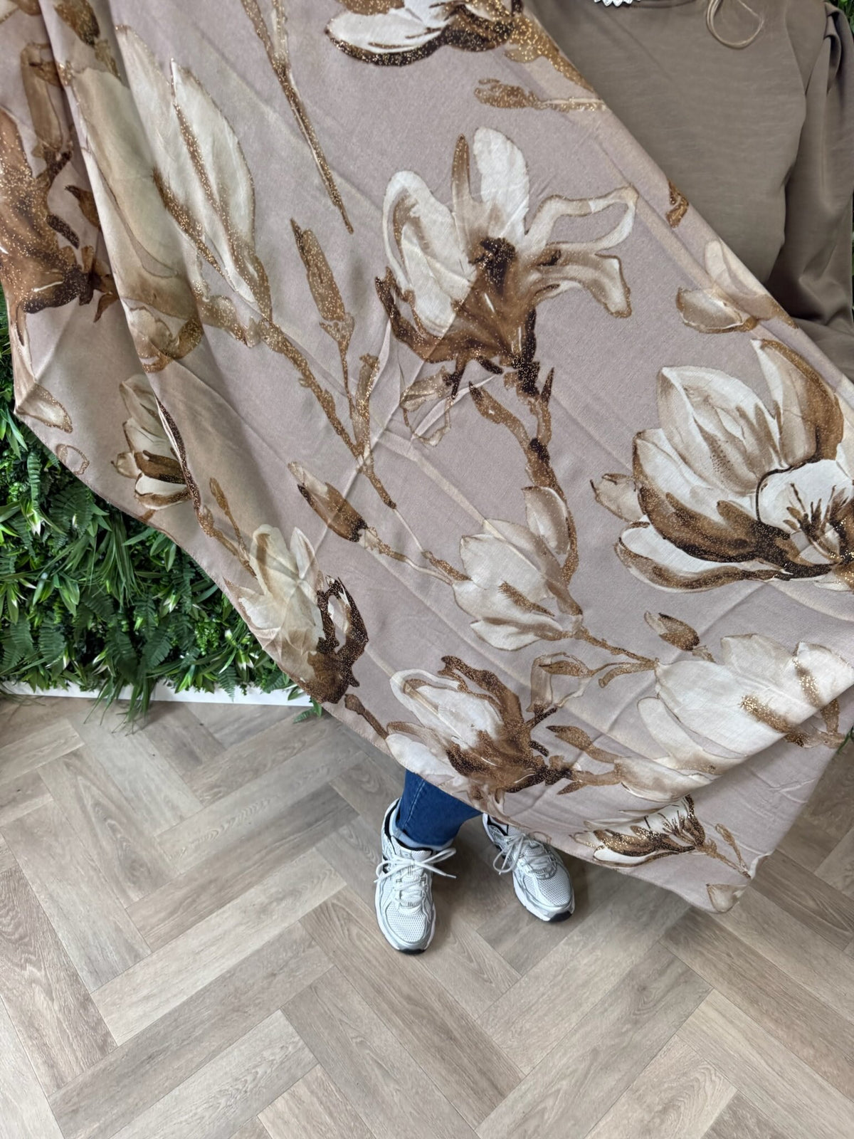 Sjaal bloemen beige