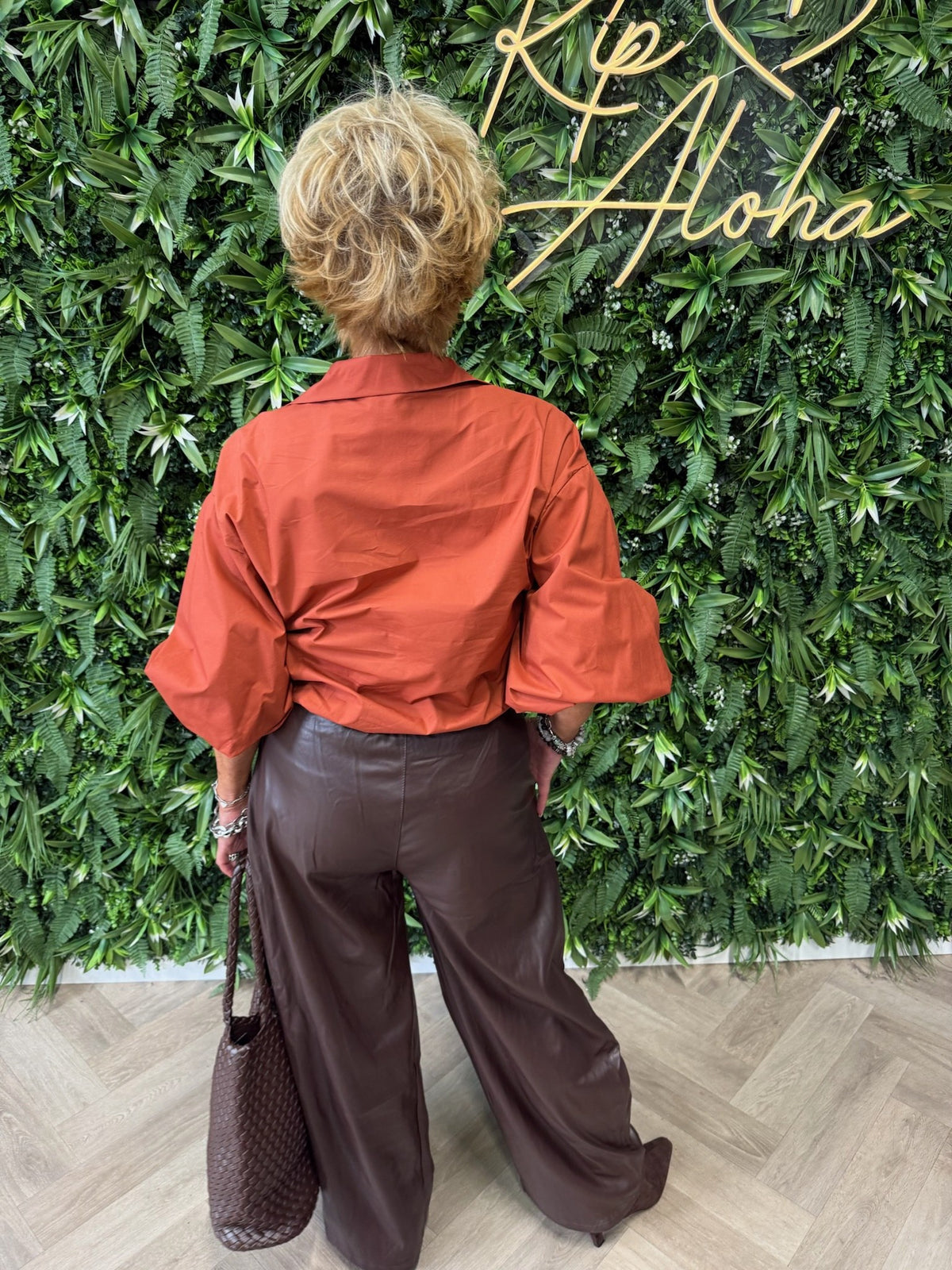 Luna&Miele leatherlook wide leg donkerbruin