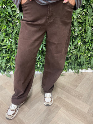 Norfy Barrel fit jeans donkerbruin