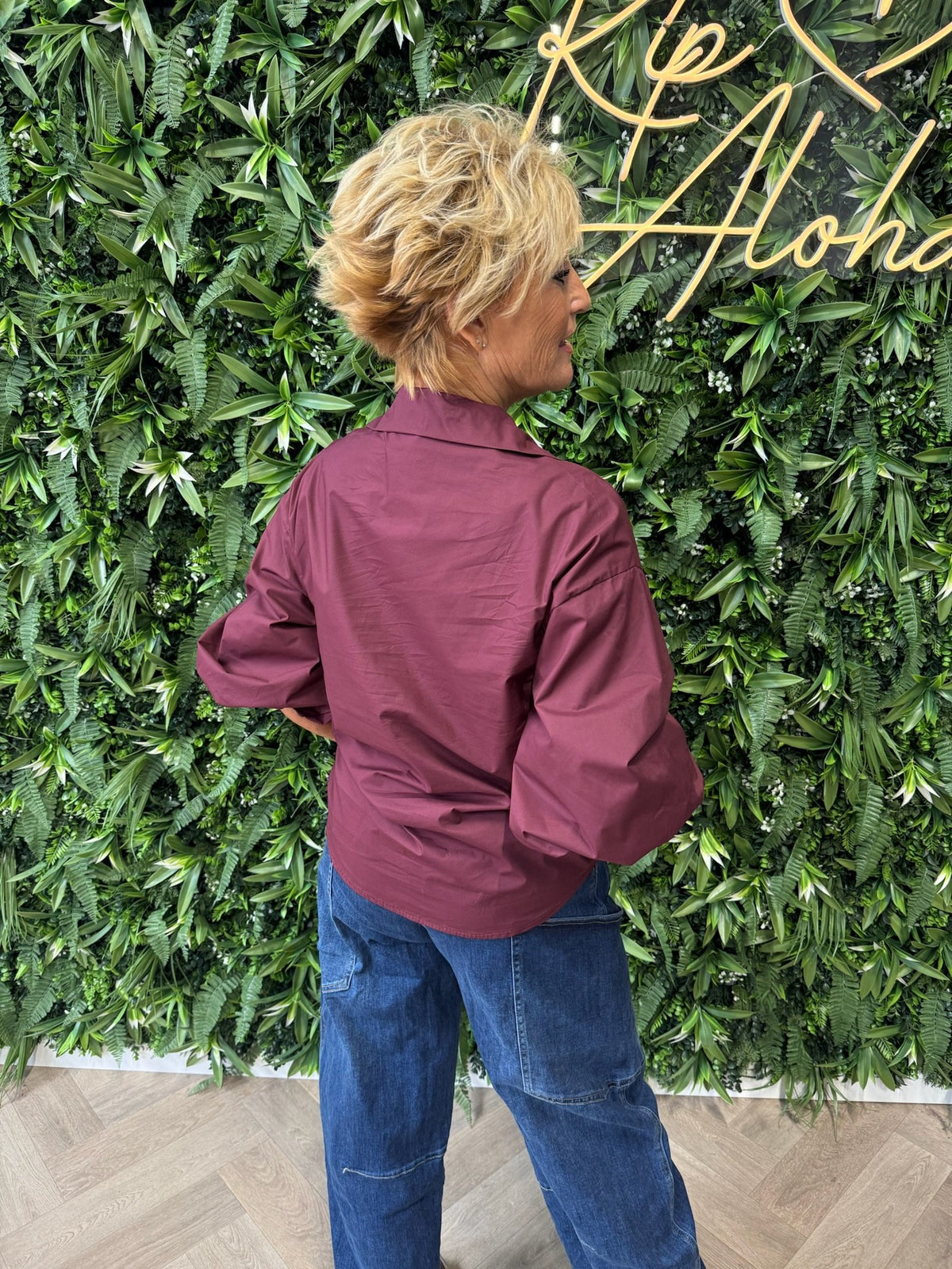 Korte blouse v-hals uni bordeaux