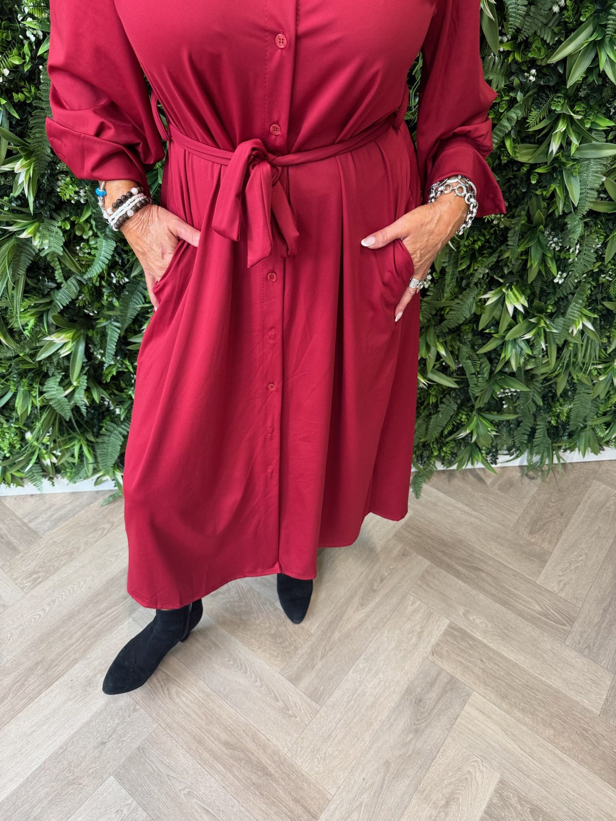 Lange travel jurk donkerrood