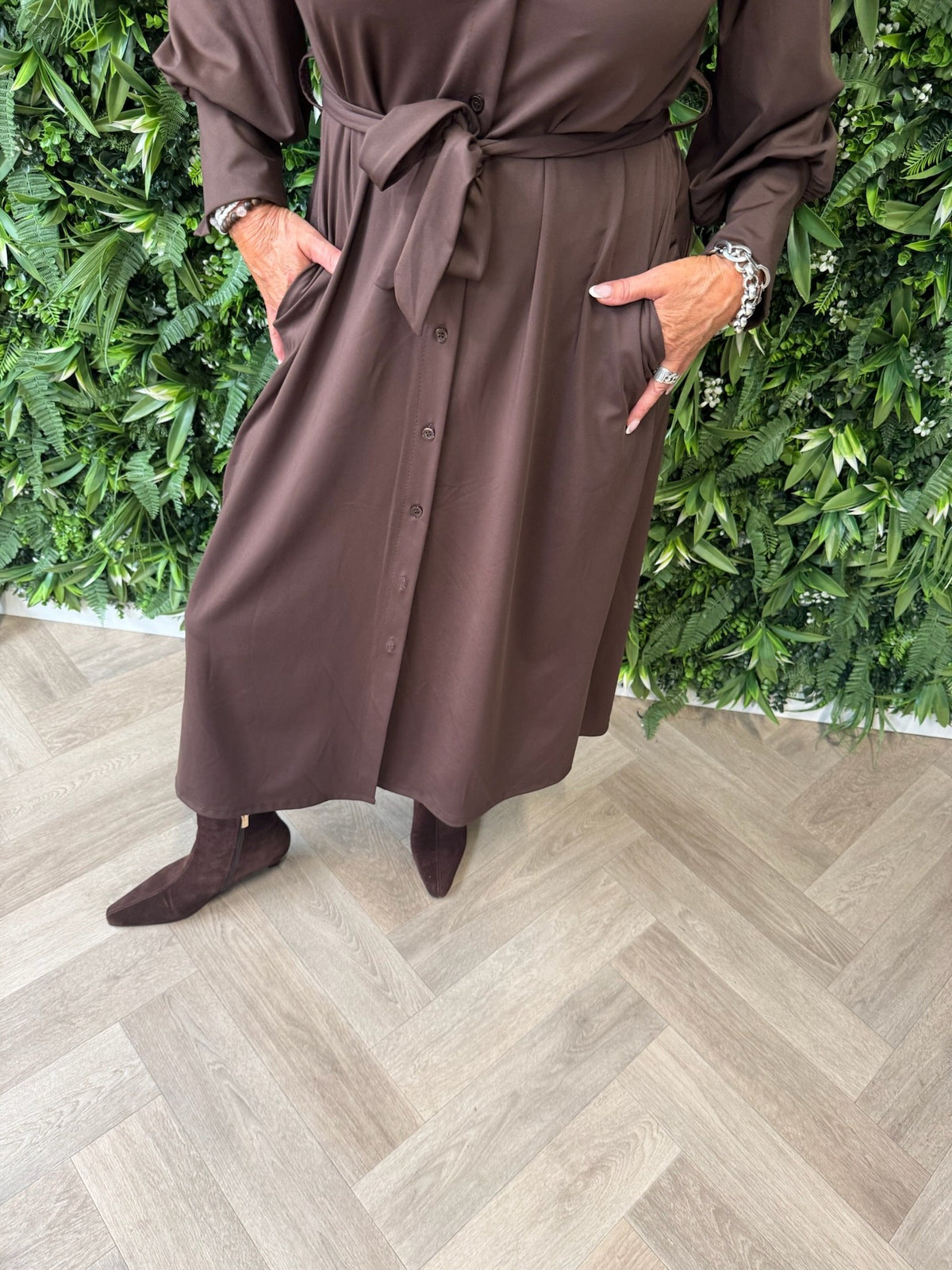 Lange travel jurk bruin