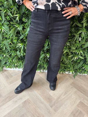 Norfy power stretch wide leg jeans zwart