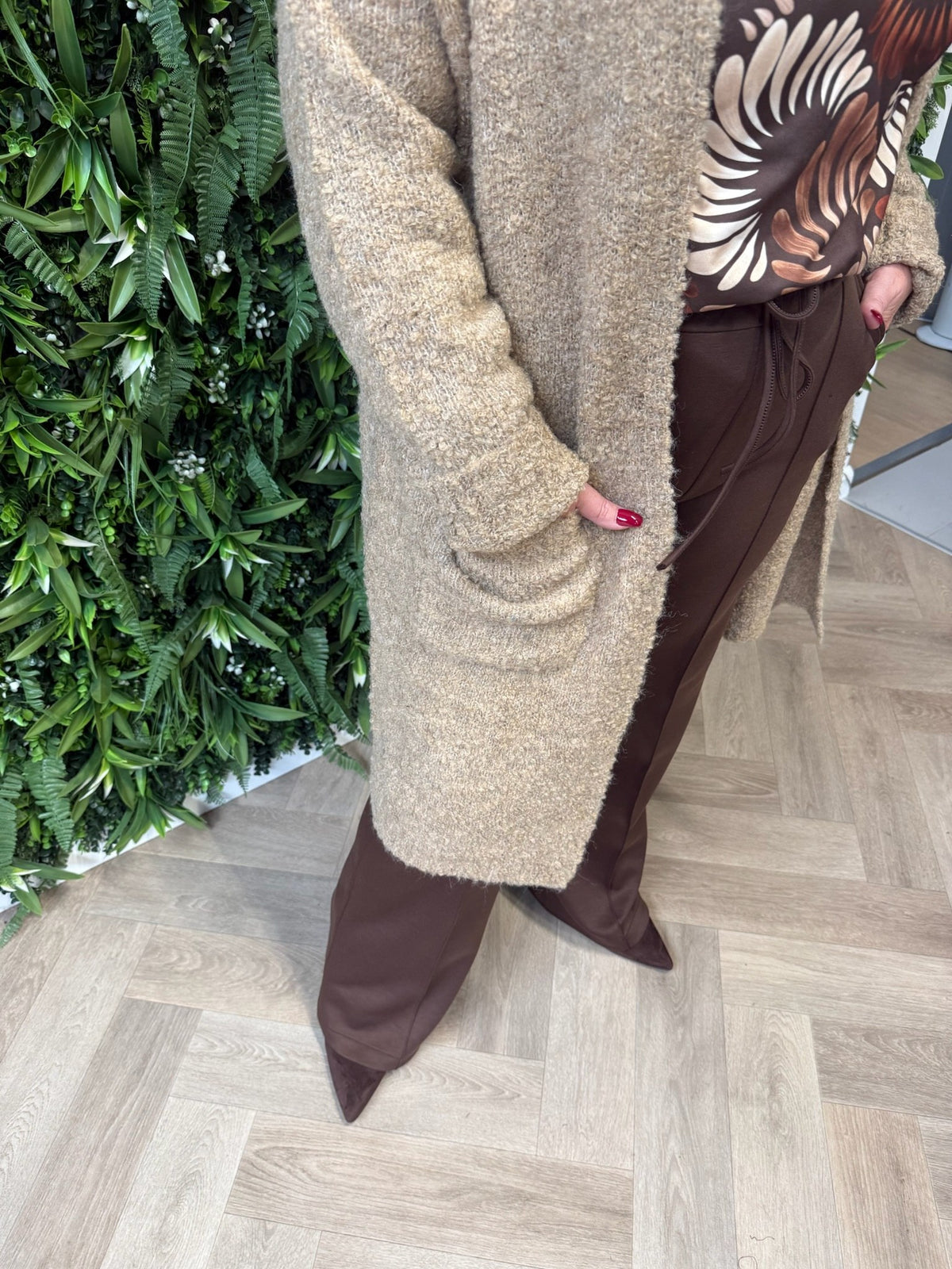 Half lang boucle vest lichtbruin