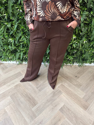 Wijde broek met naad donkerbruin