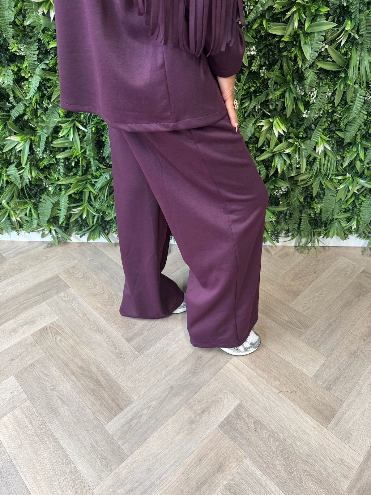 Tweedelig pak blazer met studs en franjes aubergine