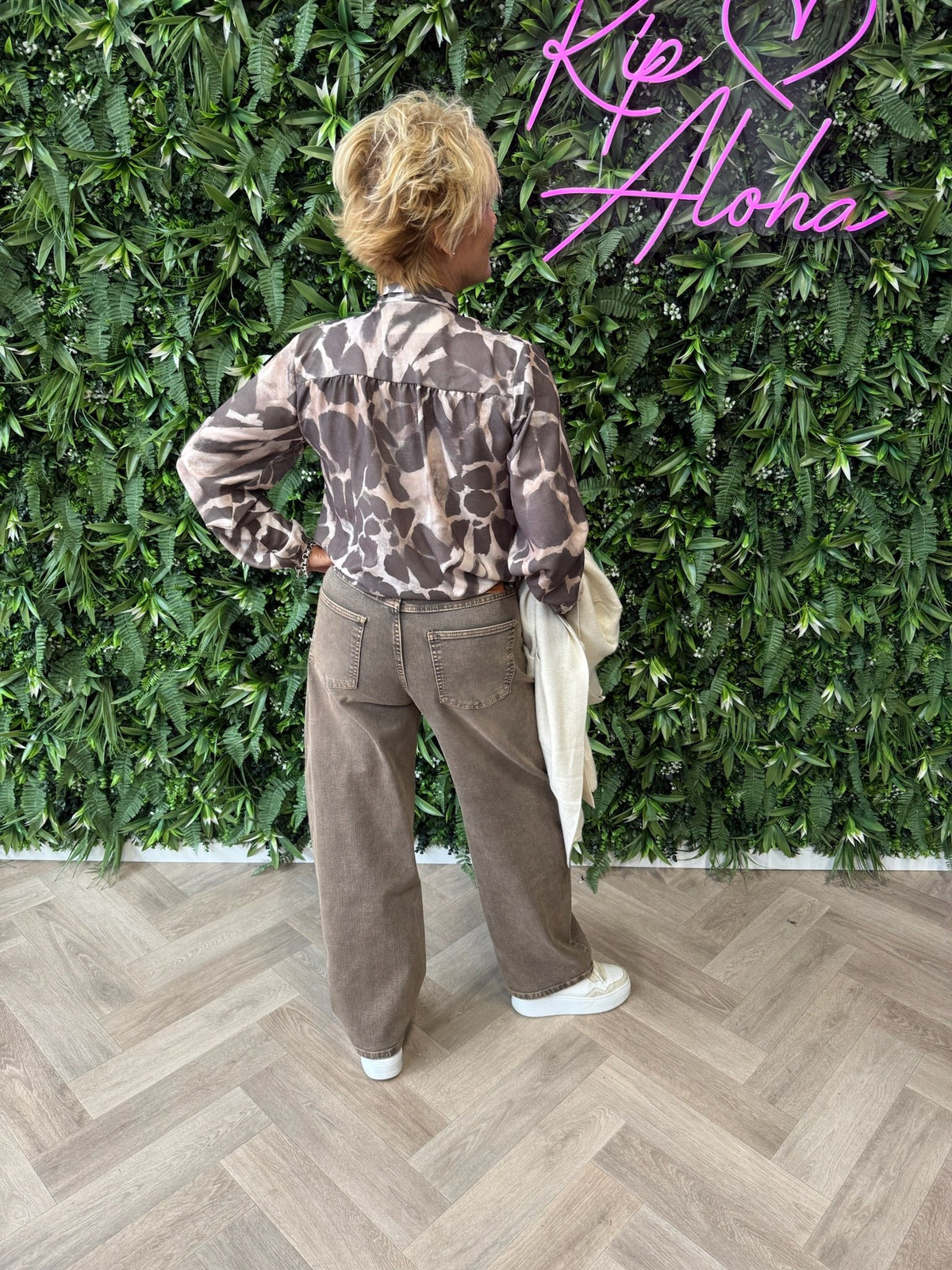 Blouse met strik giraffe print bruin