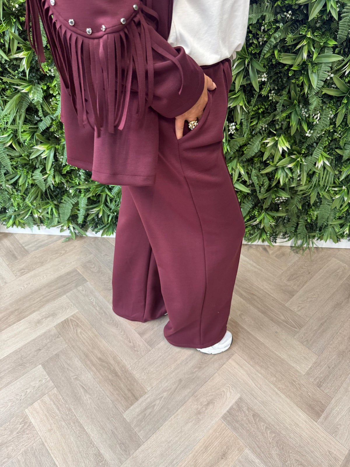 Tweedelig pak blazer met studs en franjes bordeaux