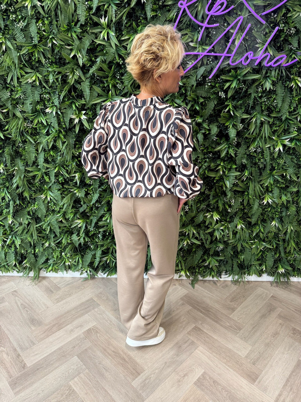 Top v-hals print druppel zwart
