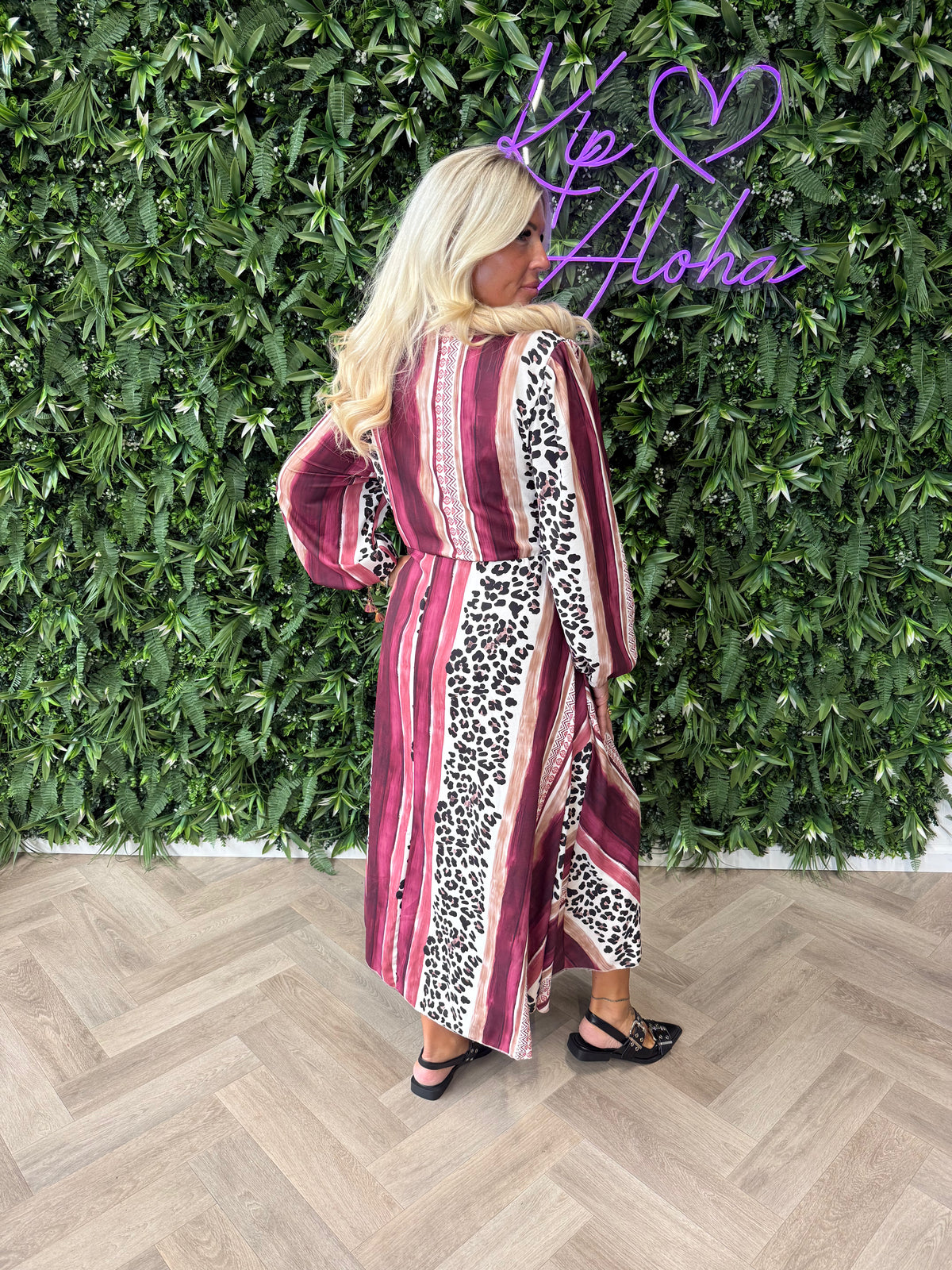 Lange overslag jurk panter bordeaux