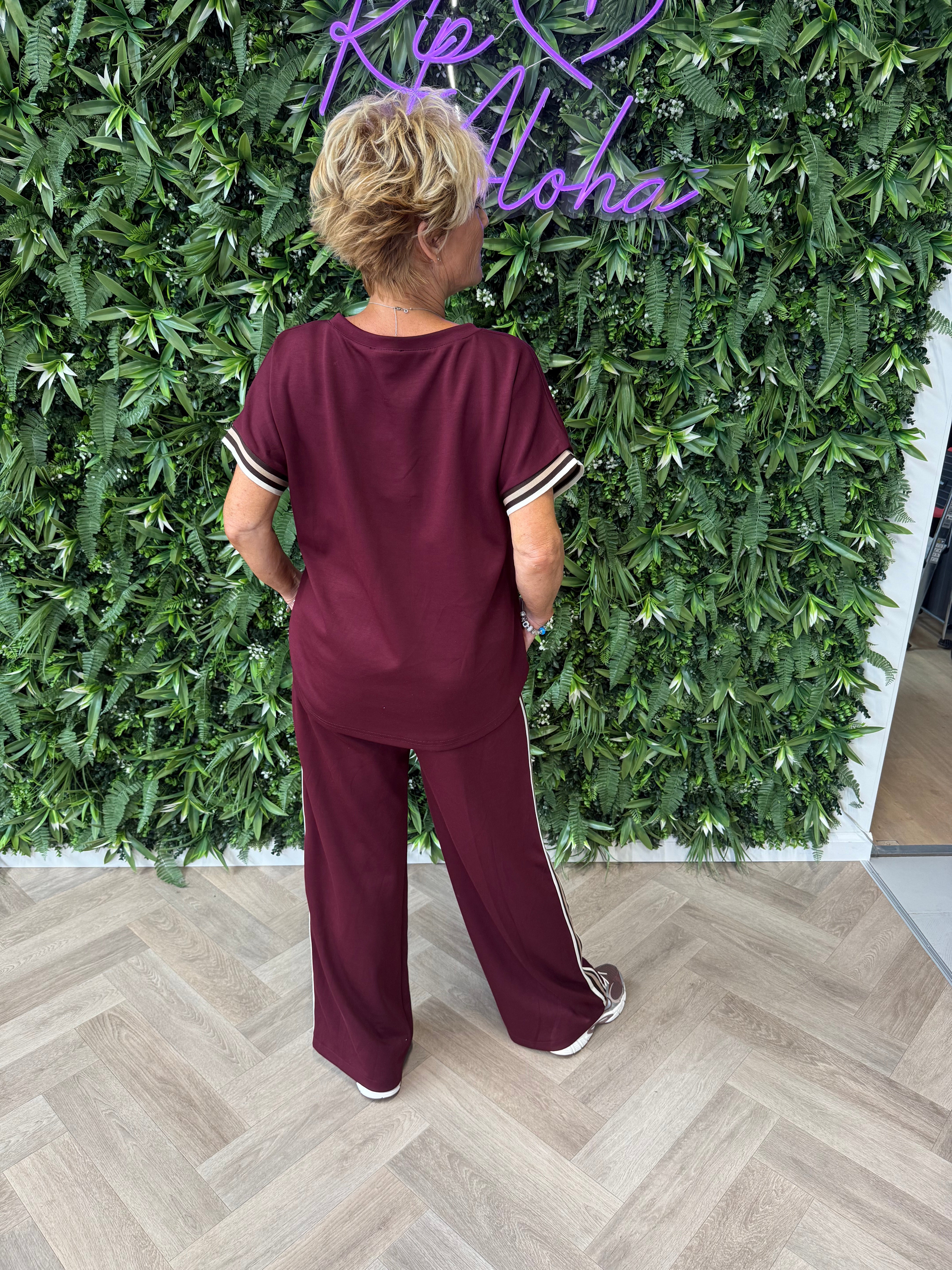 Tweedelig set strepen bordeaux
