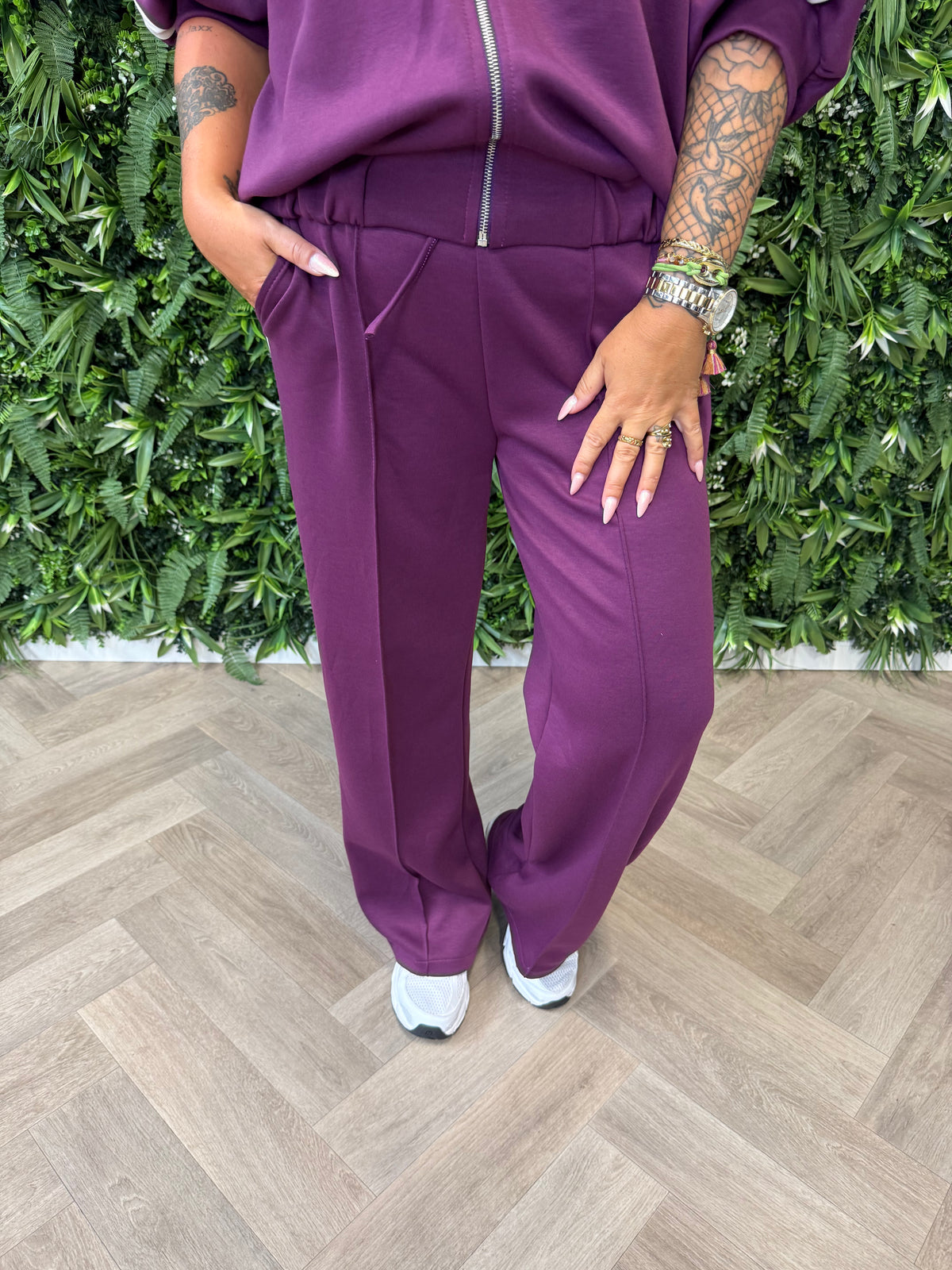 Tweedelig pak vest 3/4e mouwen aubergine