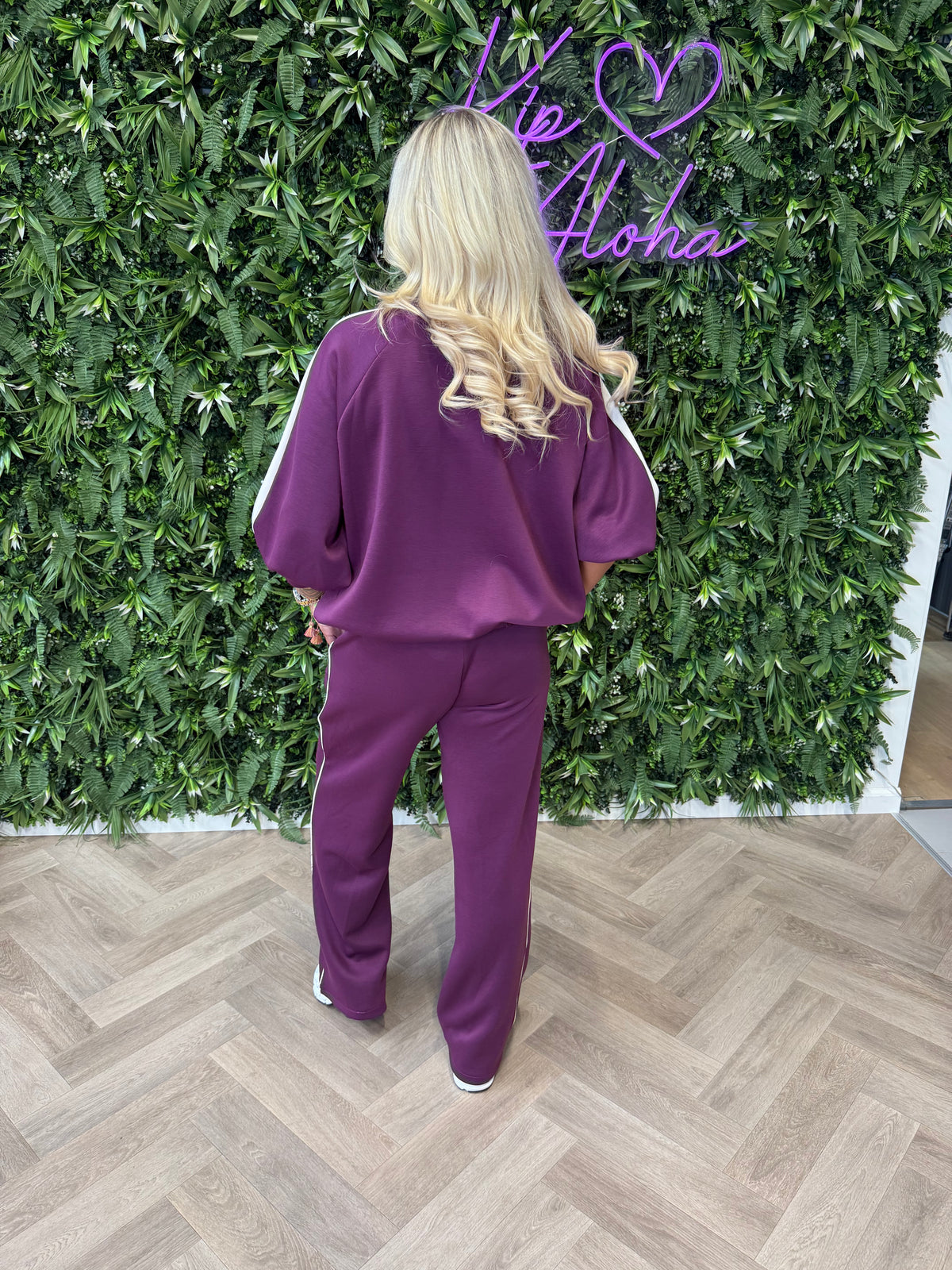 Tweedelig pak vest 3/4e mouwen aubergine