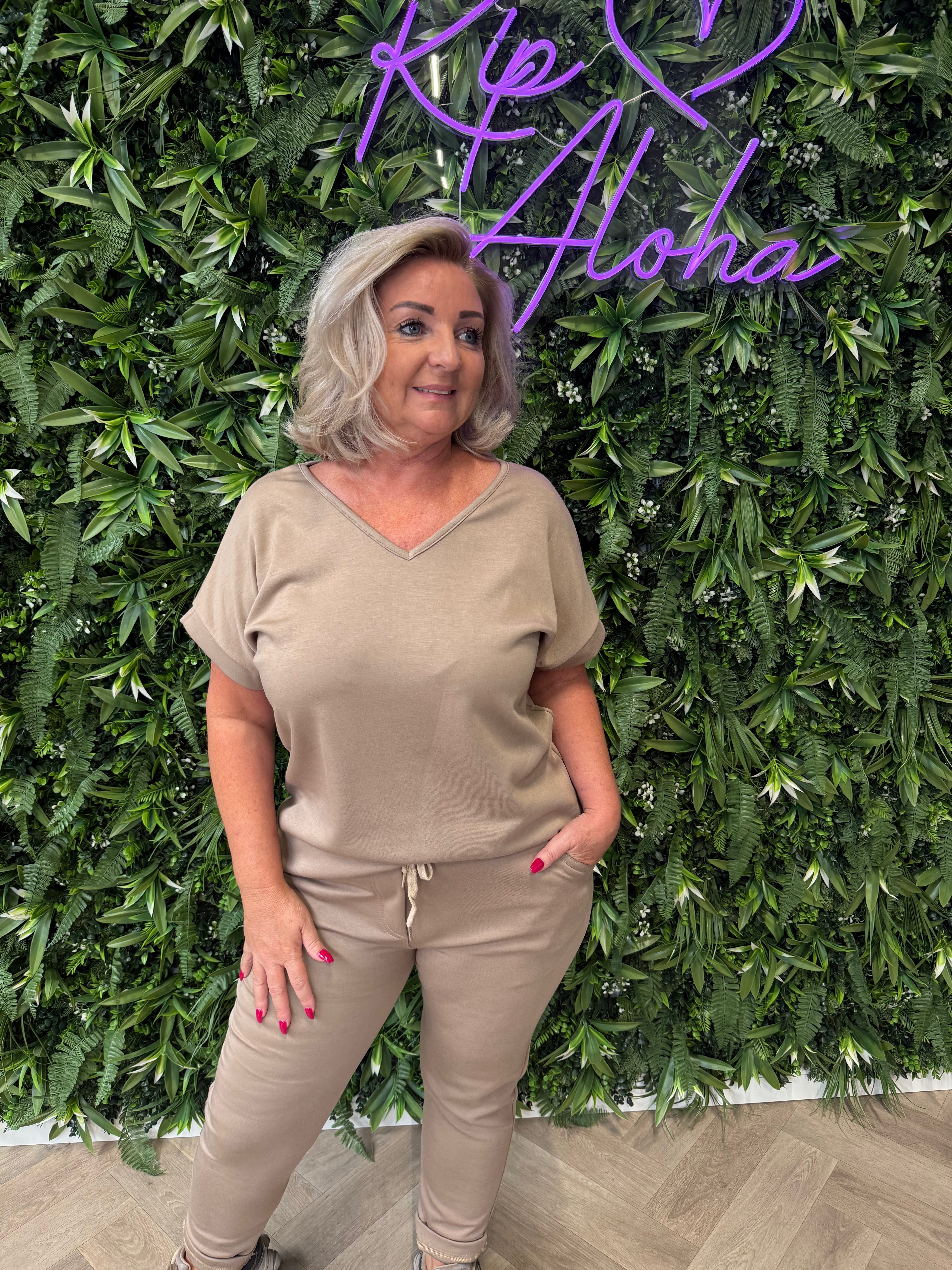 Tweedelig jogger set uni taupe