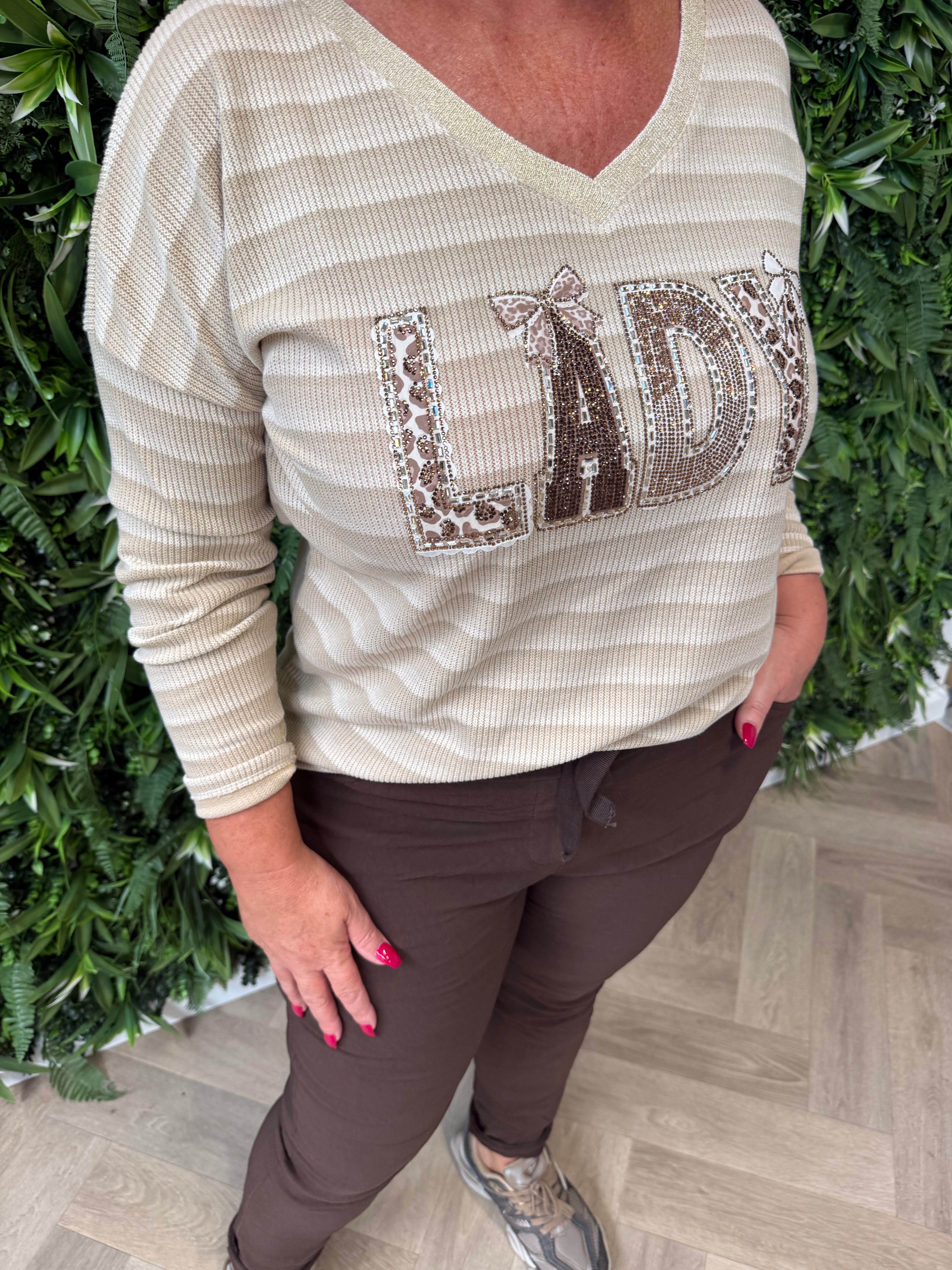 Shirt strepen lady beige