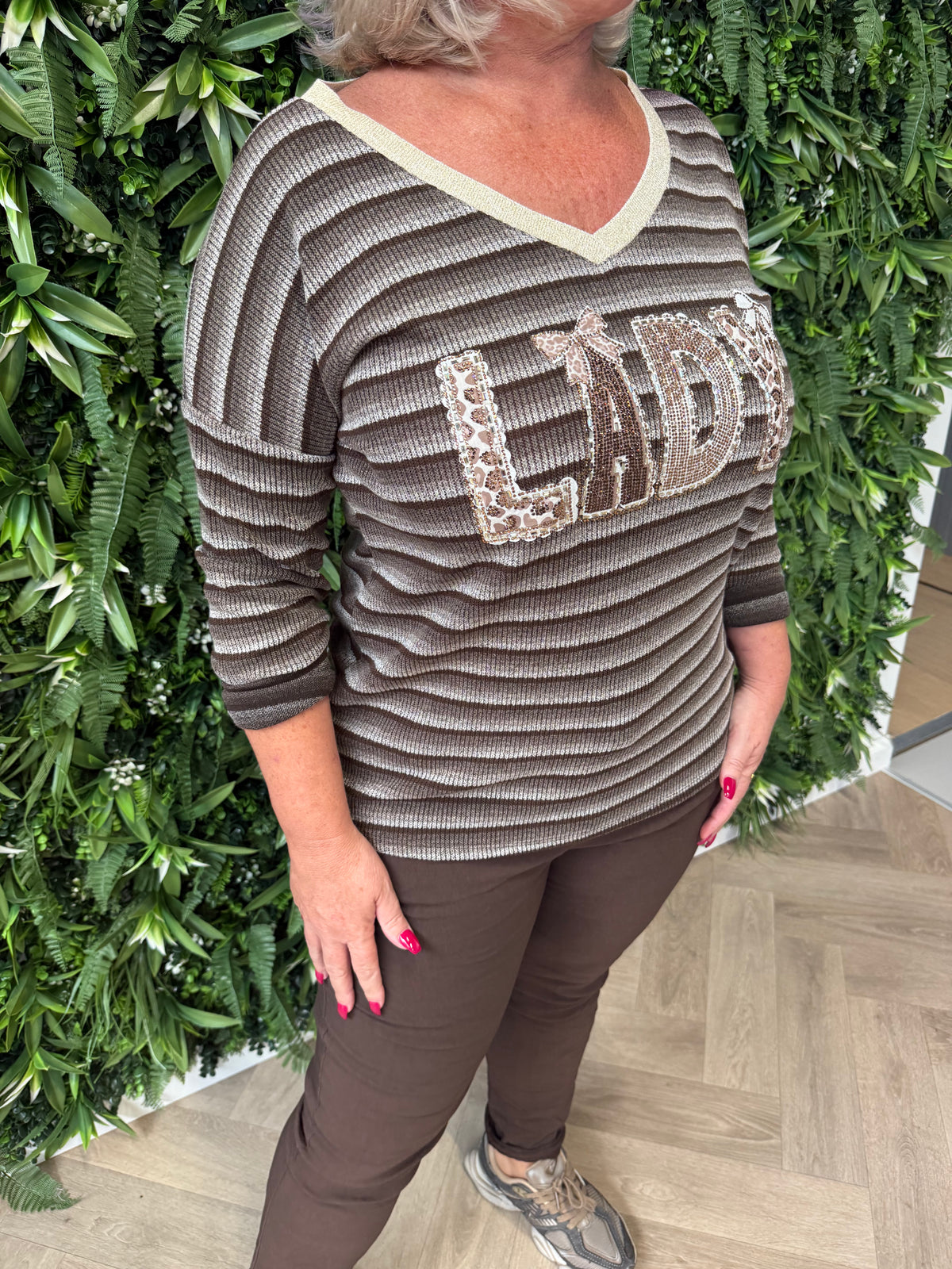 Shirt strepen lady bruin