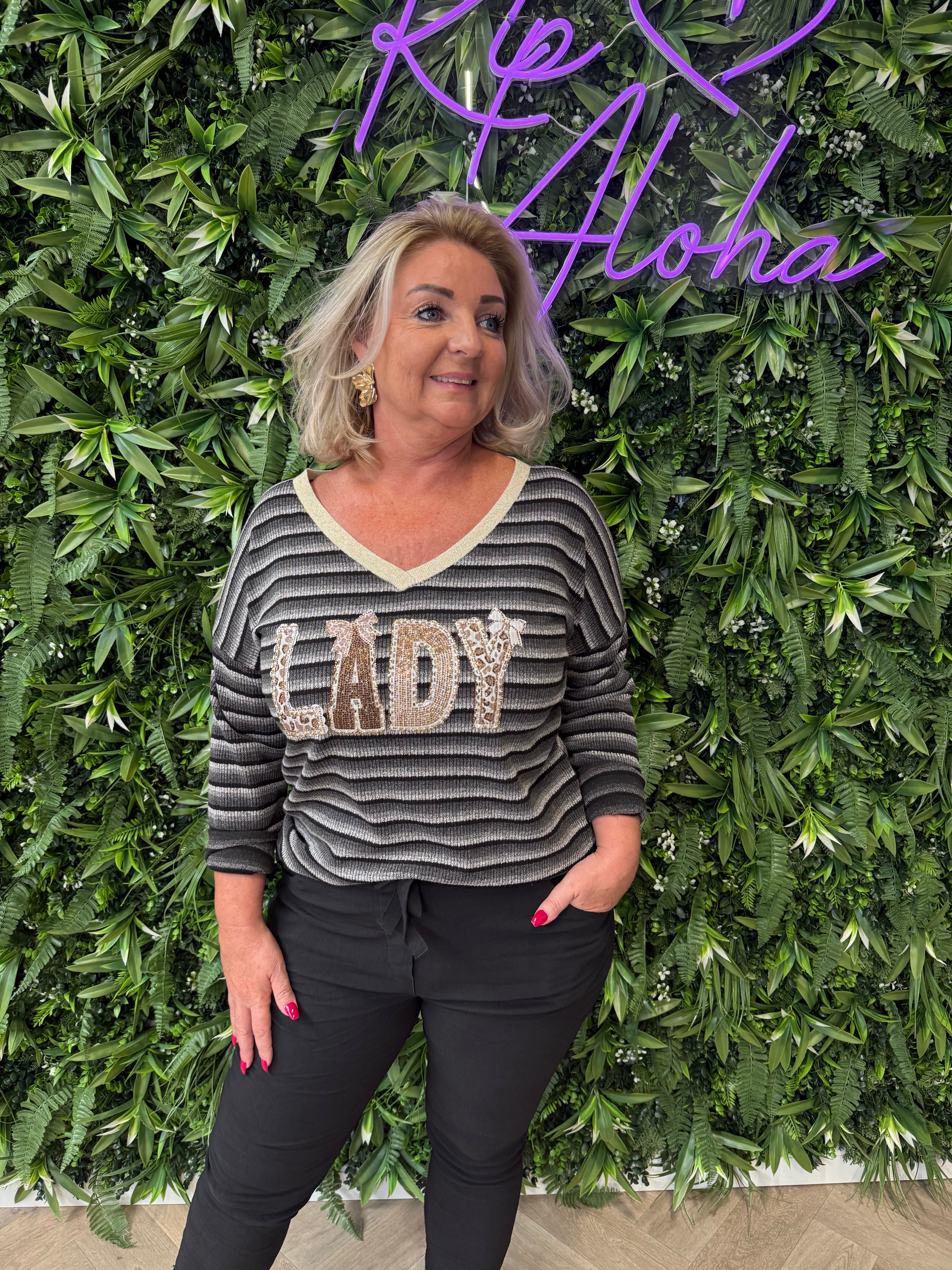 Shirt strepen lady zwart